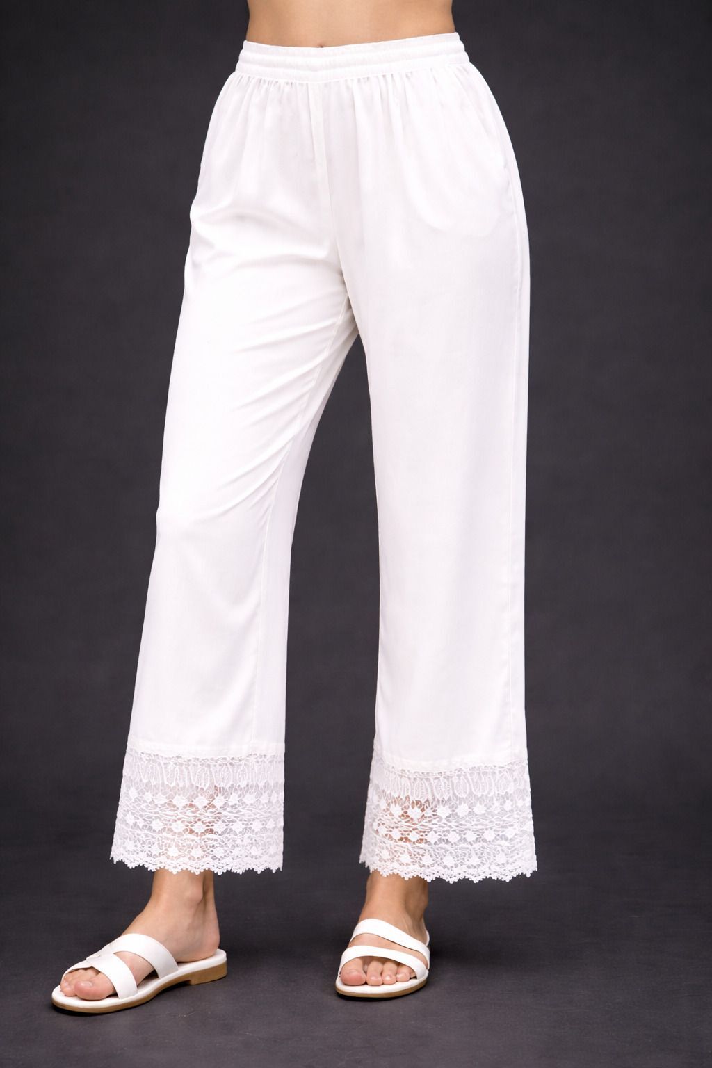 tuley Women Straight Fit White Viscose Rayon Trousers-picture-11