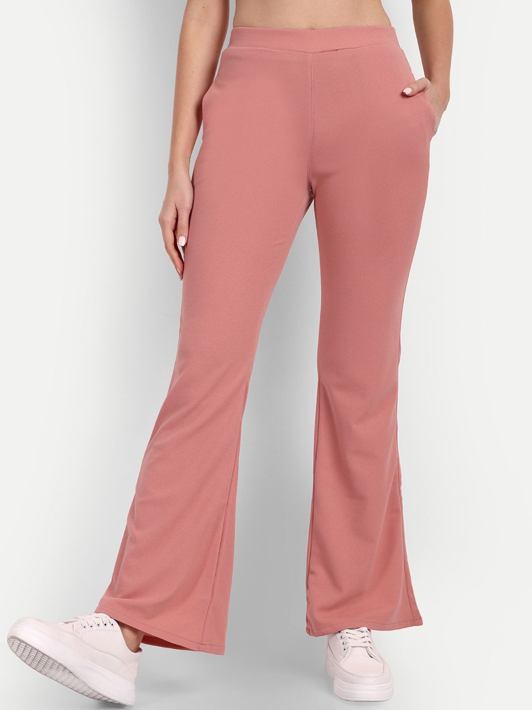 Women Flared Pink Polyester Trousers-image-27