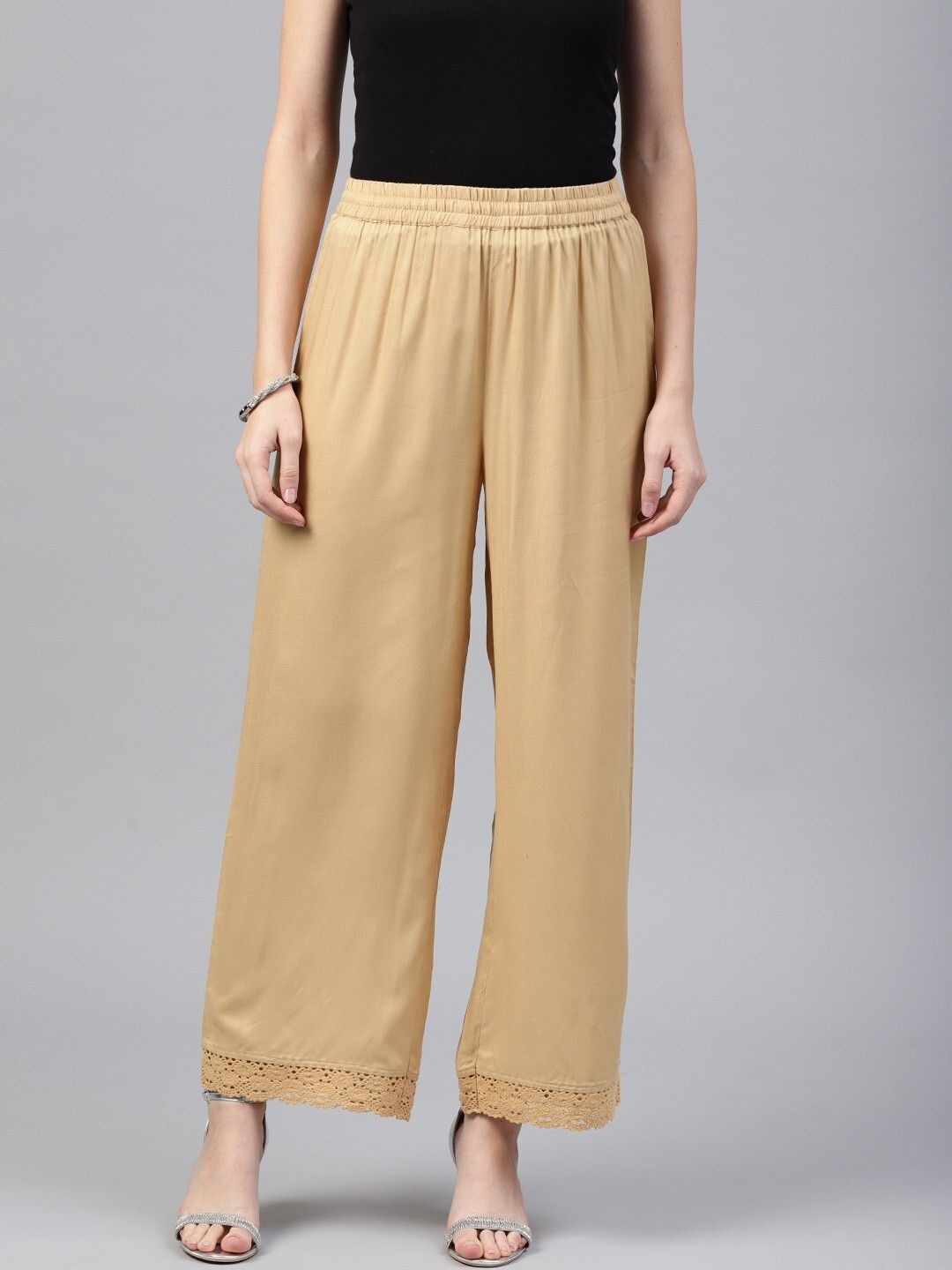 juniper Women Regular Fit Gold Viscose Rayon Trousers-picture-14
