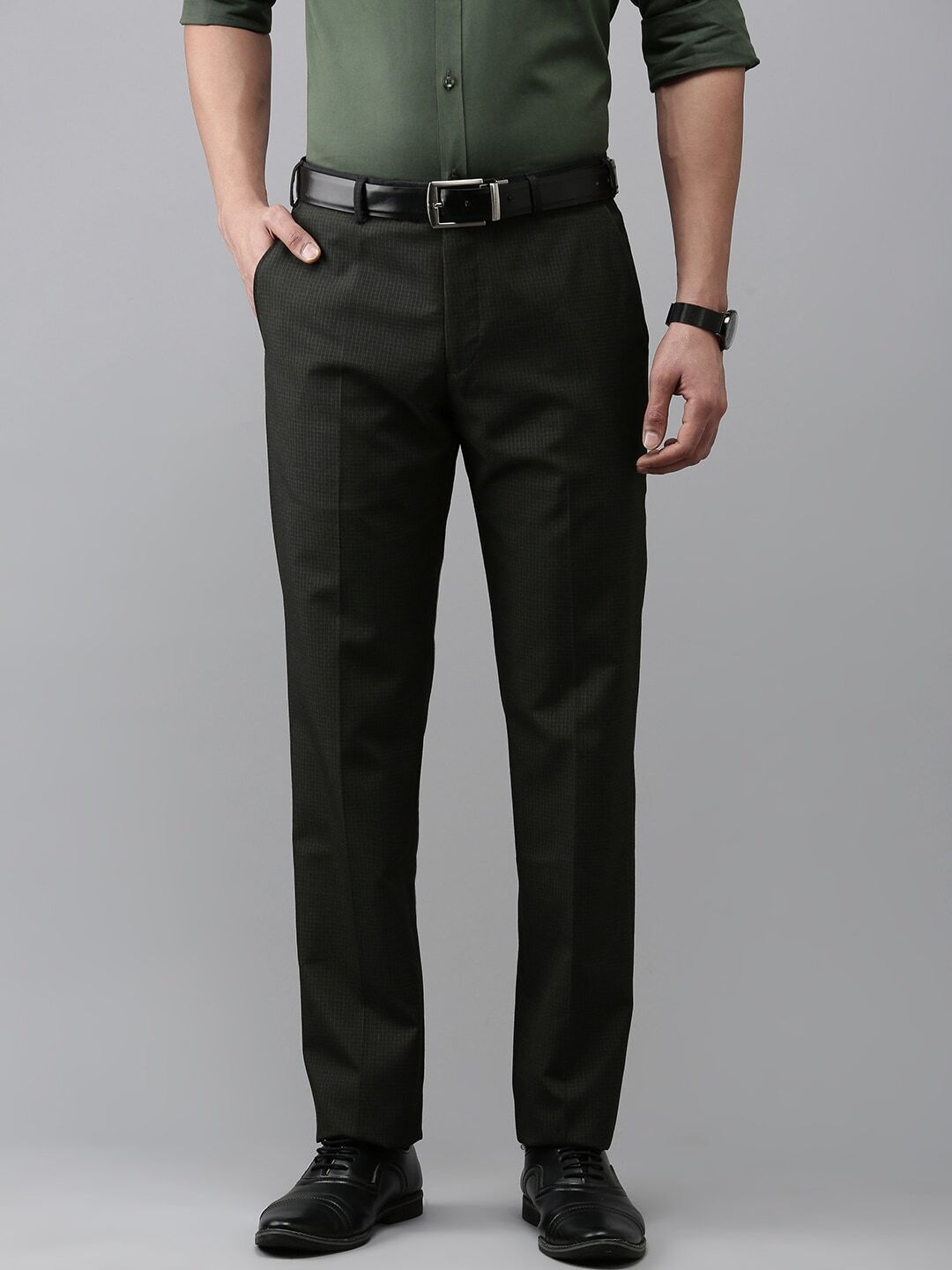 park avenue Men Regular Fit Grey Polyester Trousers-picture-14