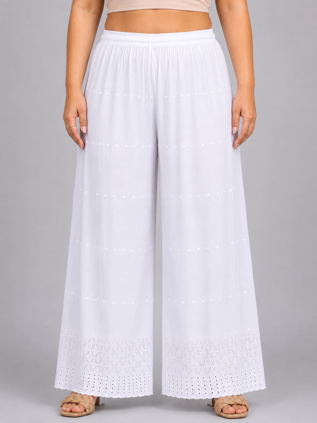 trend level Women Flared White Viscose Rayon Trousers-picture-3