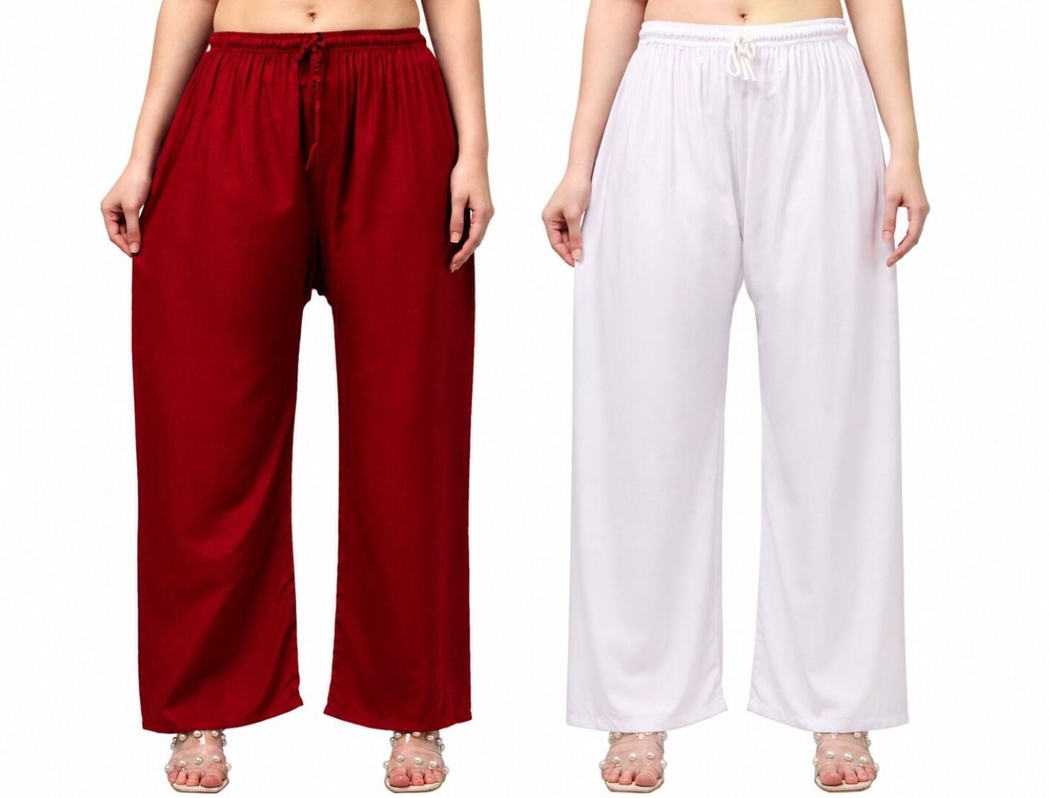 aura glam Pack of 2 Women Loose Fit Multicolor Viscose Rayon Trousers-picture-19