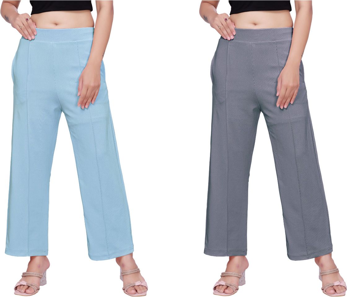 veiramen Pack of 2 Women Comfort Fit Multicolor Cotton Blend Trousers-picture-26