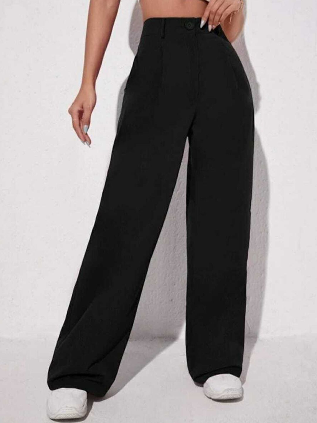 Women Loose Fit Black Lycra Blend Trousers-image-21