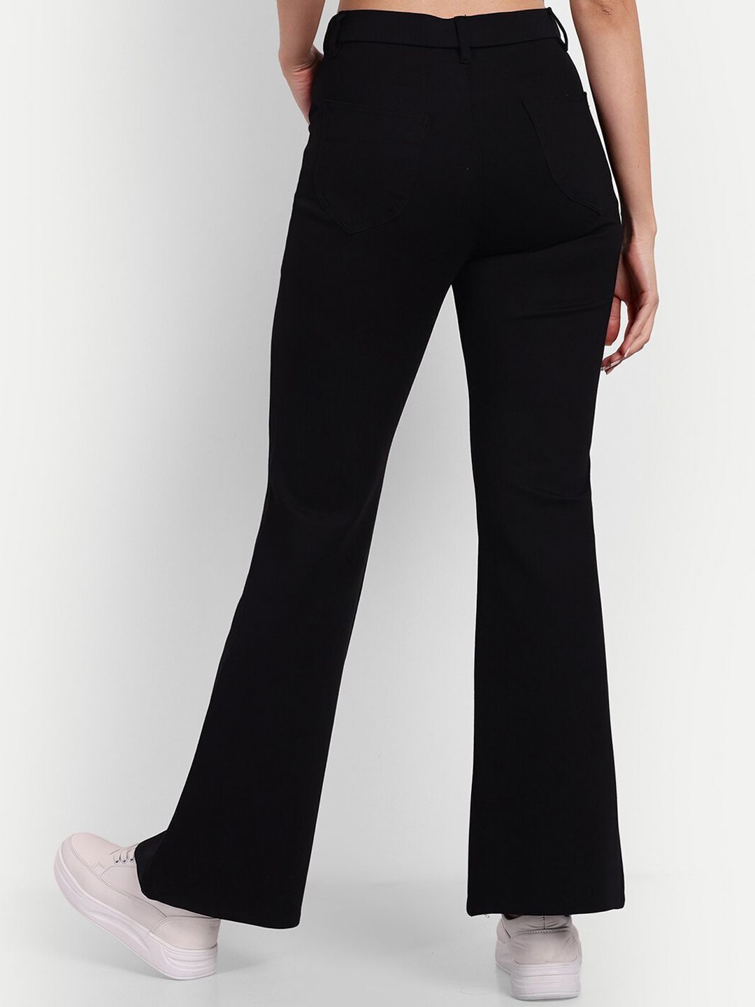 broadstar Women Flared Black Lycra Blend Trousers-picture-7