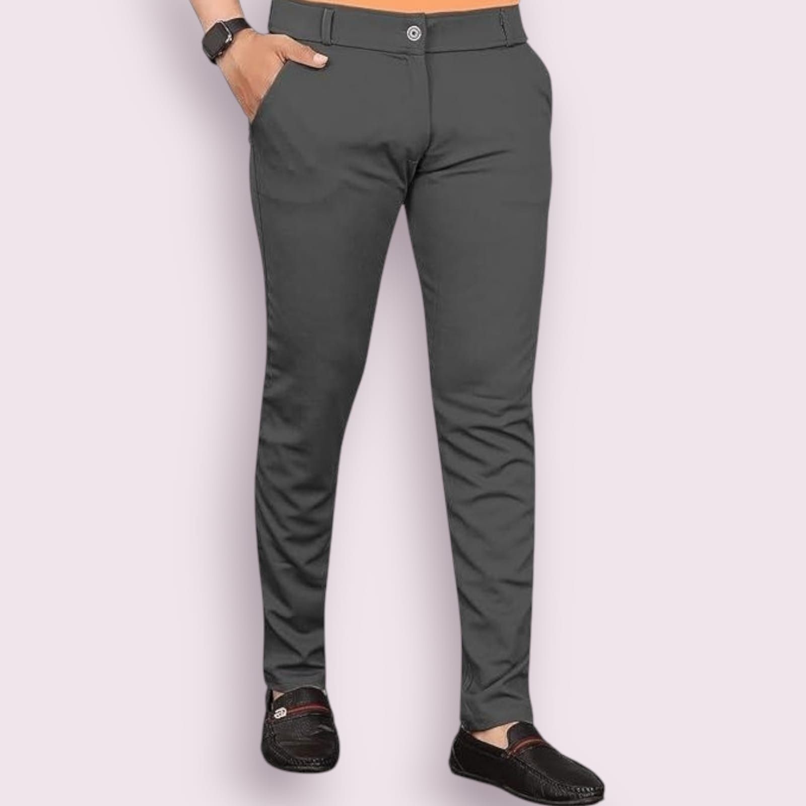 bidatsh trend Men Slim Fit Grey Lycra Blend Trousers-picture-38