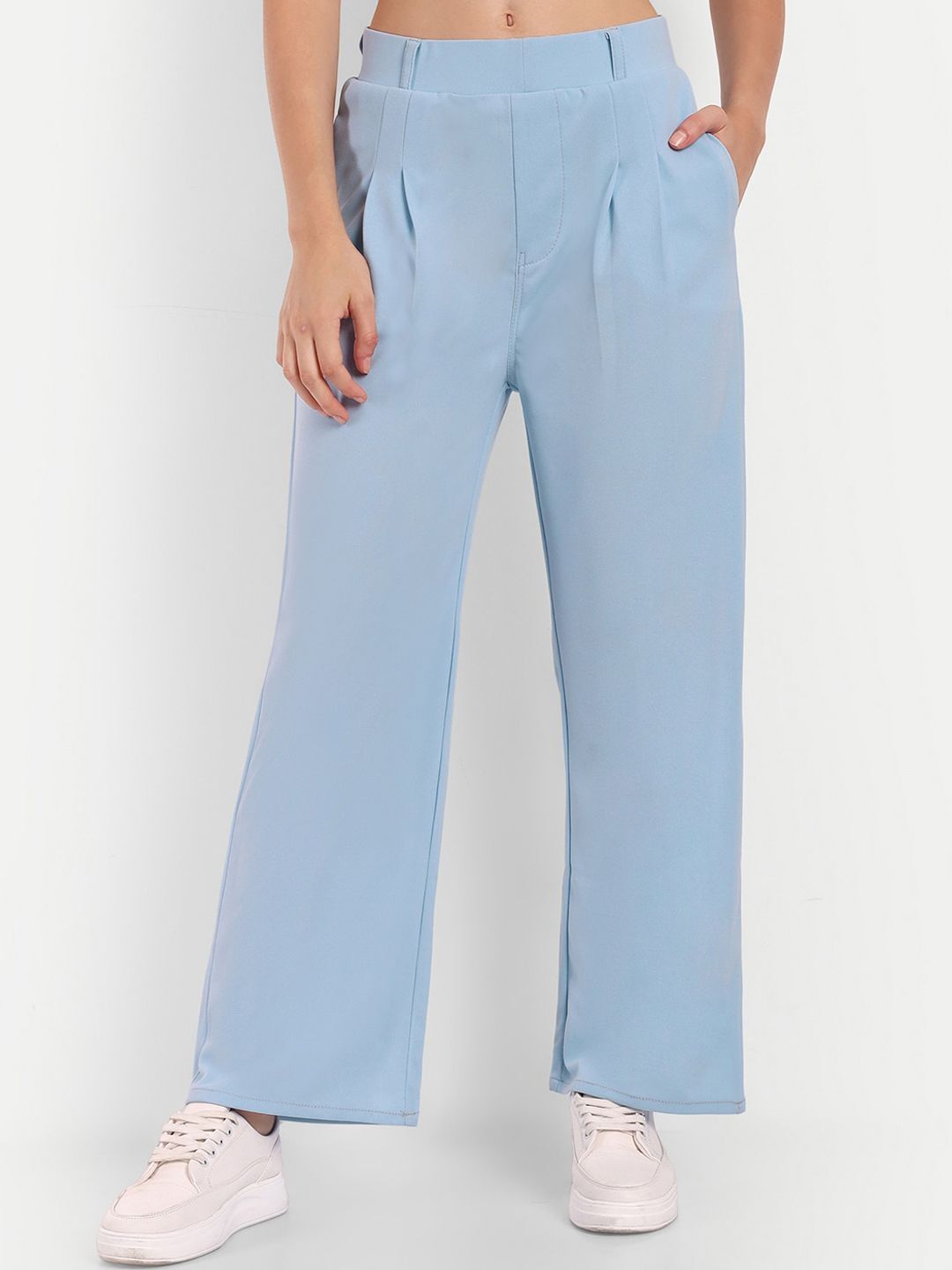 Women Loose Fit Blue Polyester Trousers-image-9