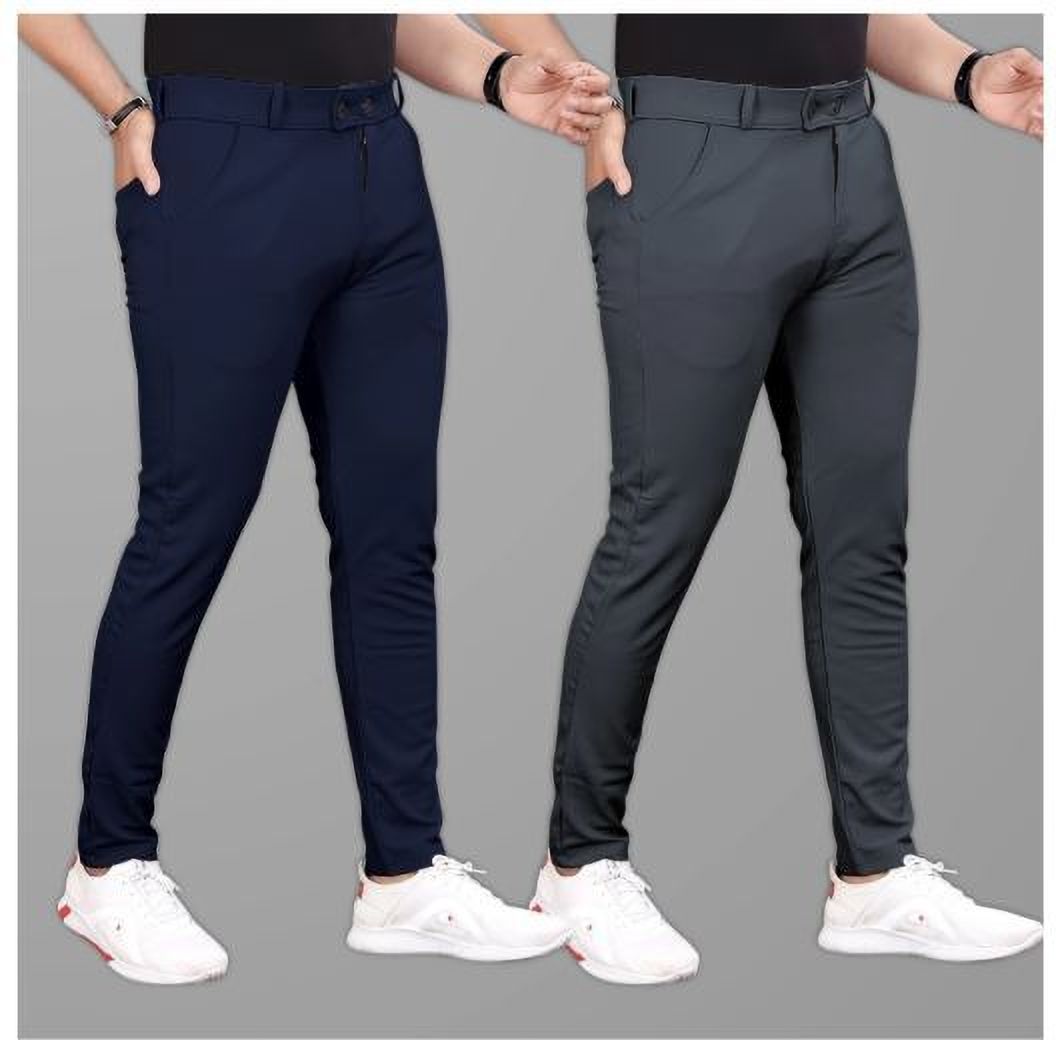 Pack of 2 Men Slim Fit Multicolor Lycra Blend Trousers-image-37