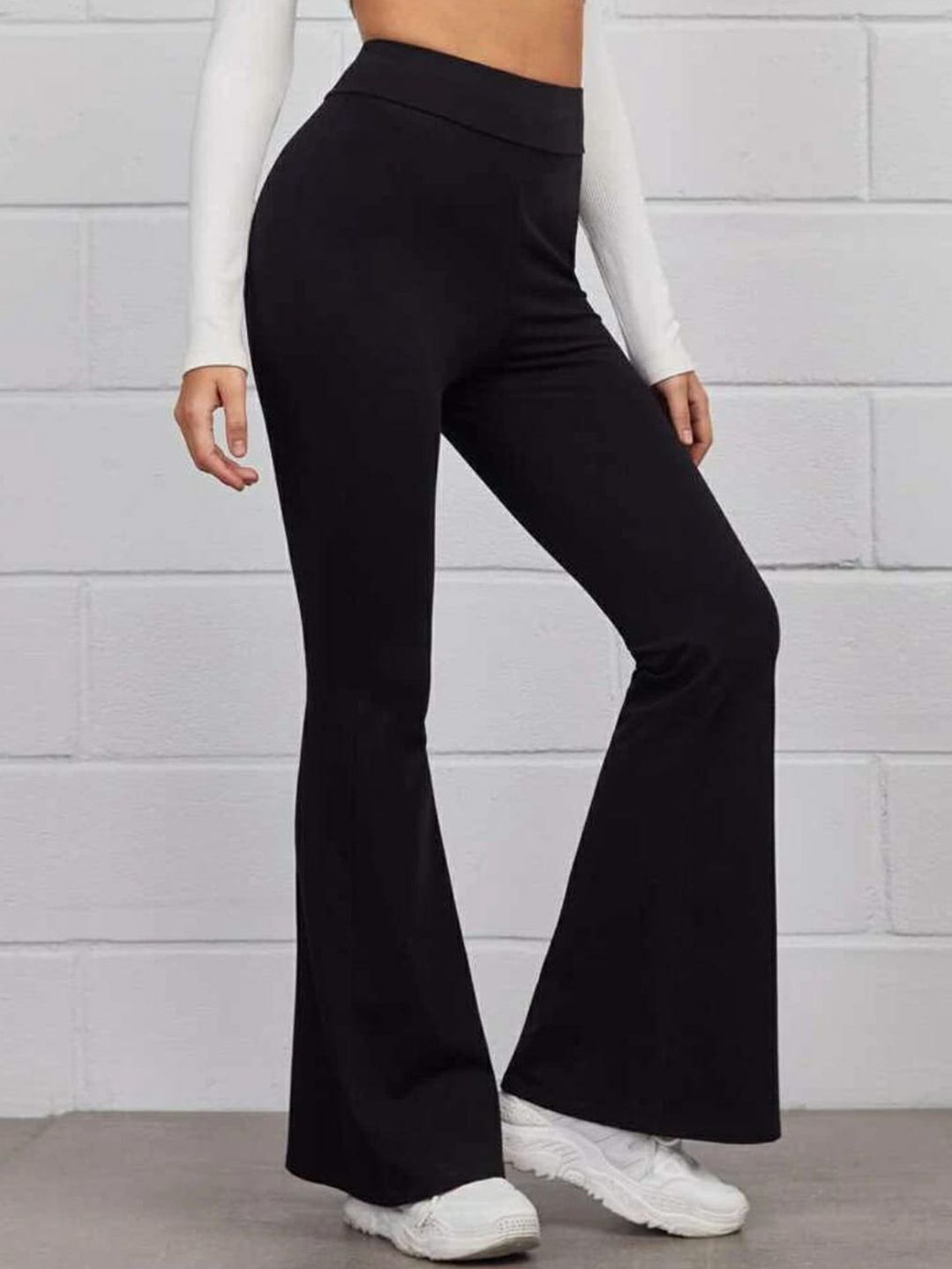 broadstar Women Flared Black Lycra Blend Trousers-picture-10