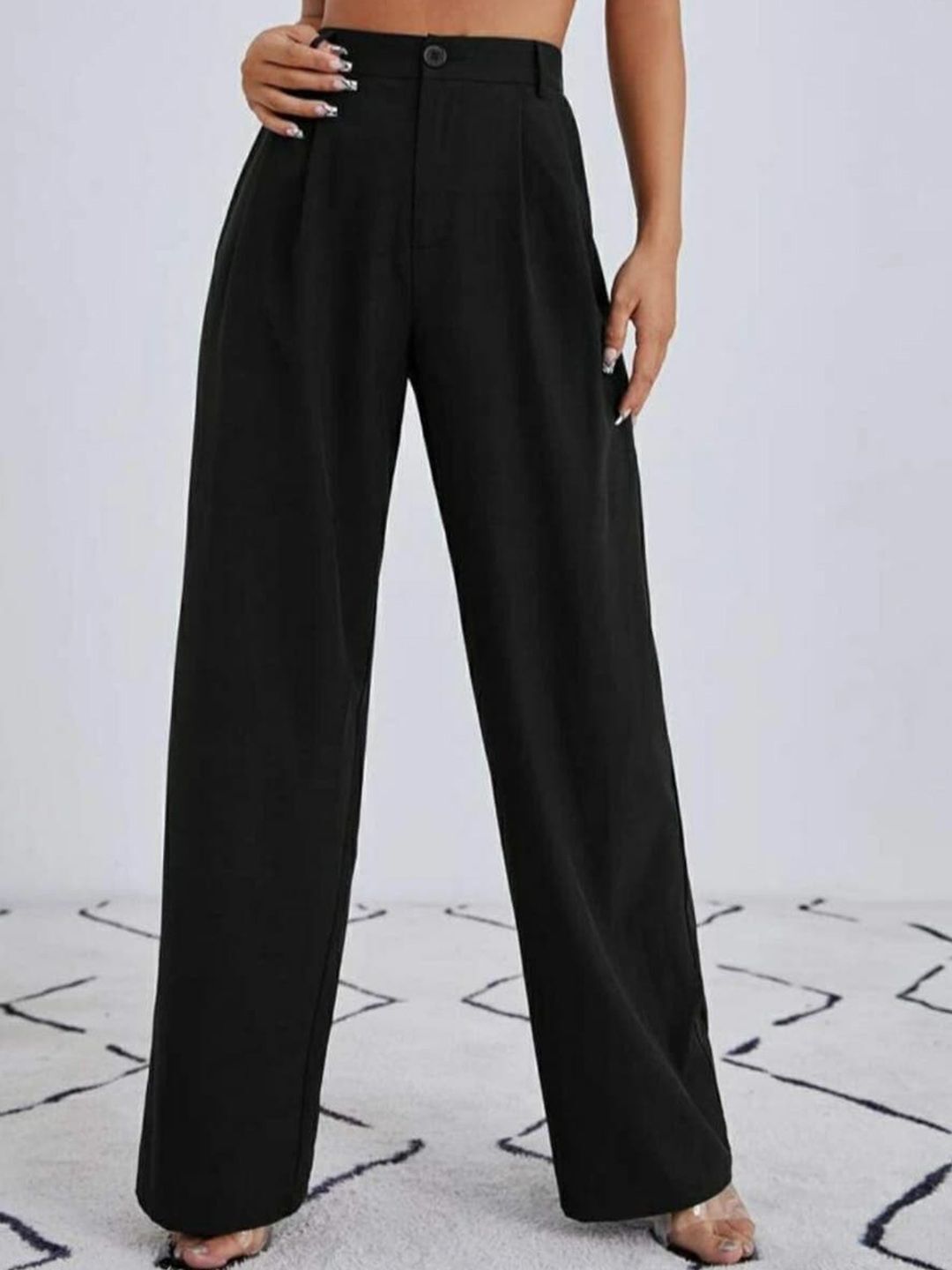 broadstar Women Loose Fit Black Lycra Blend Trousers-picture-6