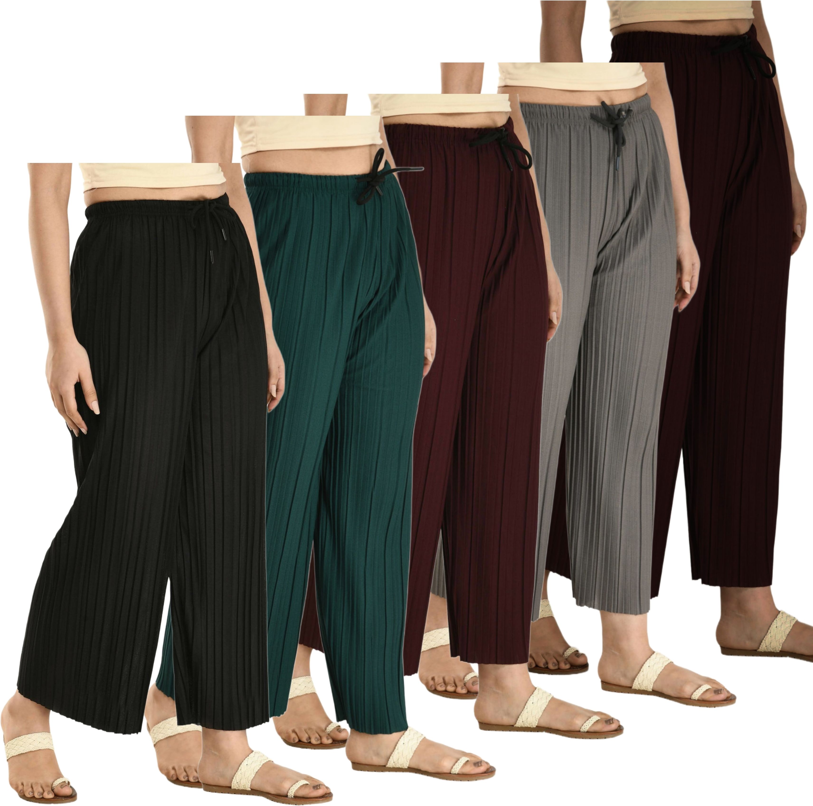 Pack of 5 Women Regular Fit Multicolor Lycra Blend Trousers