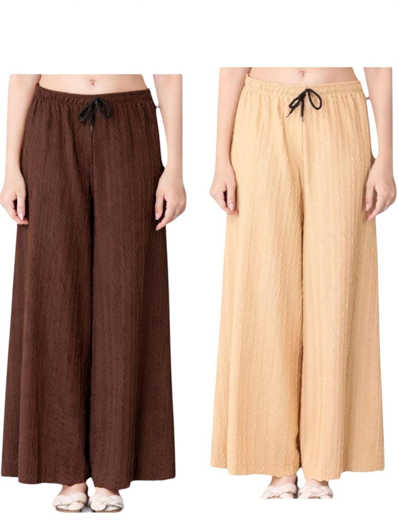 divastri Pack of 2 Women Regular Fit Brown, Beige Polyester Trousers-picture-14