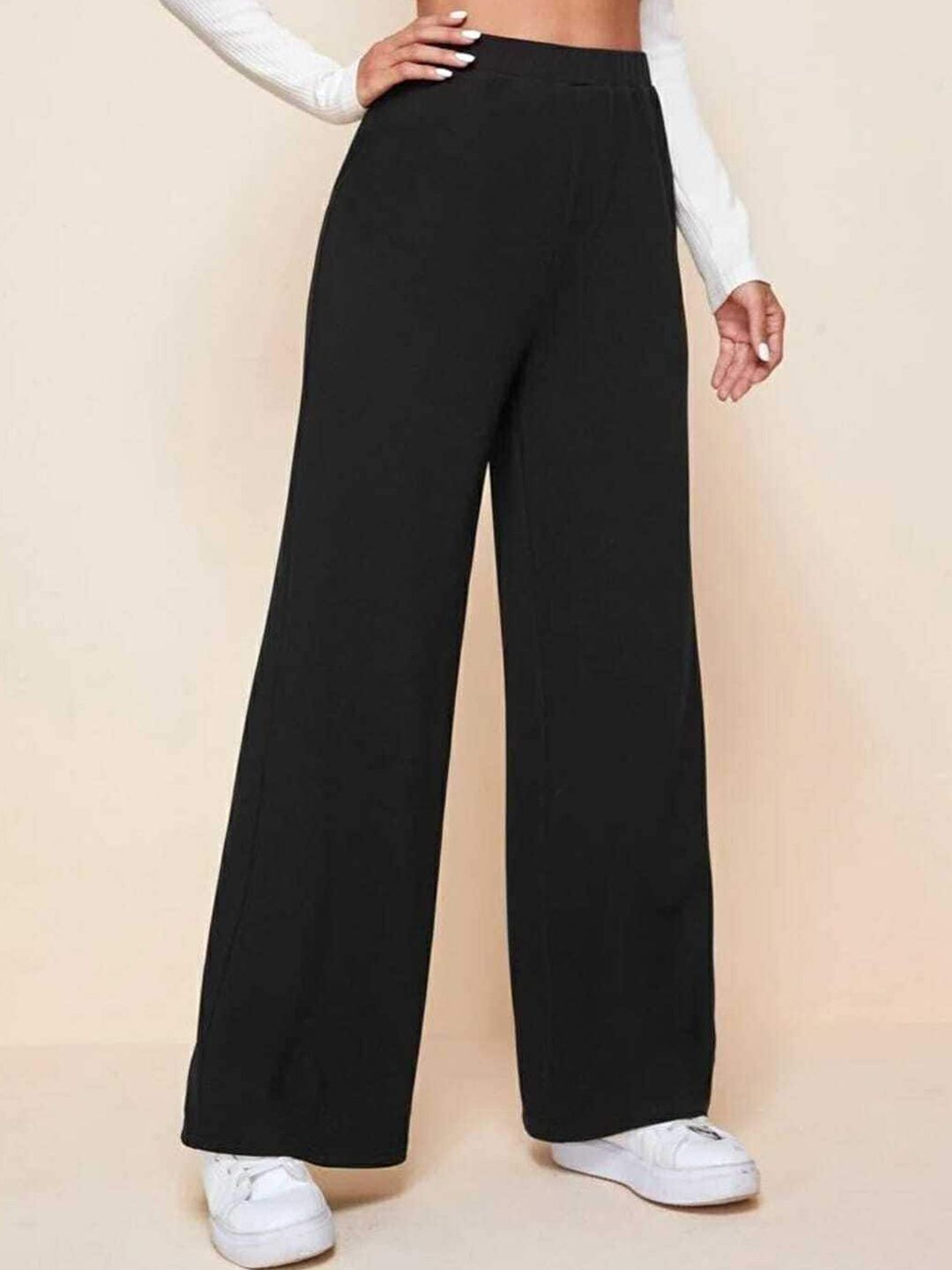 broadstar Women Loose Fit Black Viscose Rayon Trousers-picture-0
