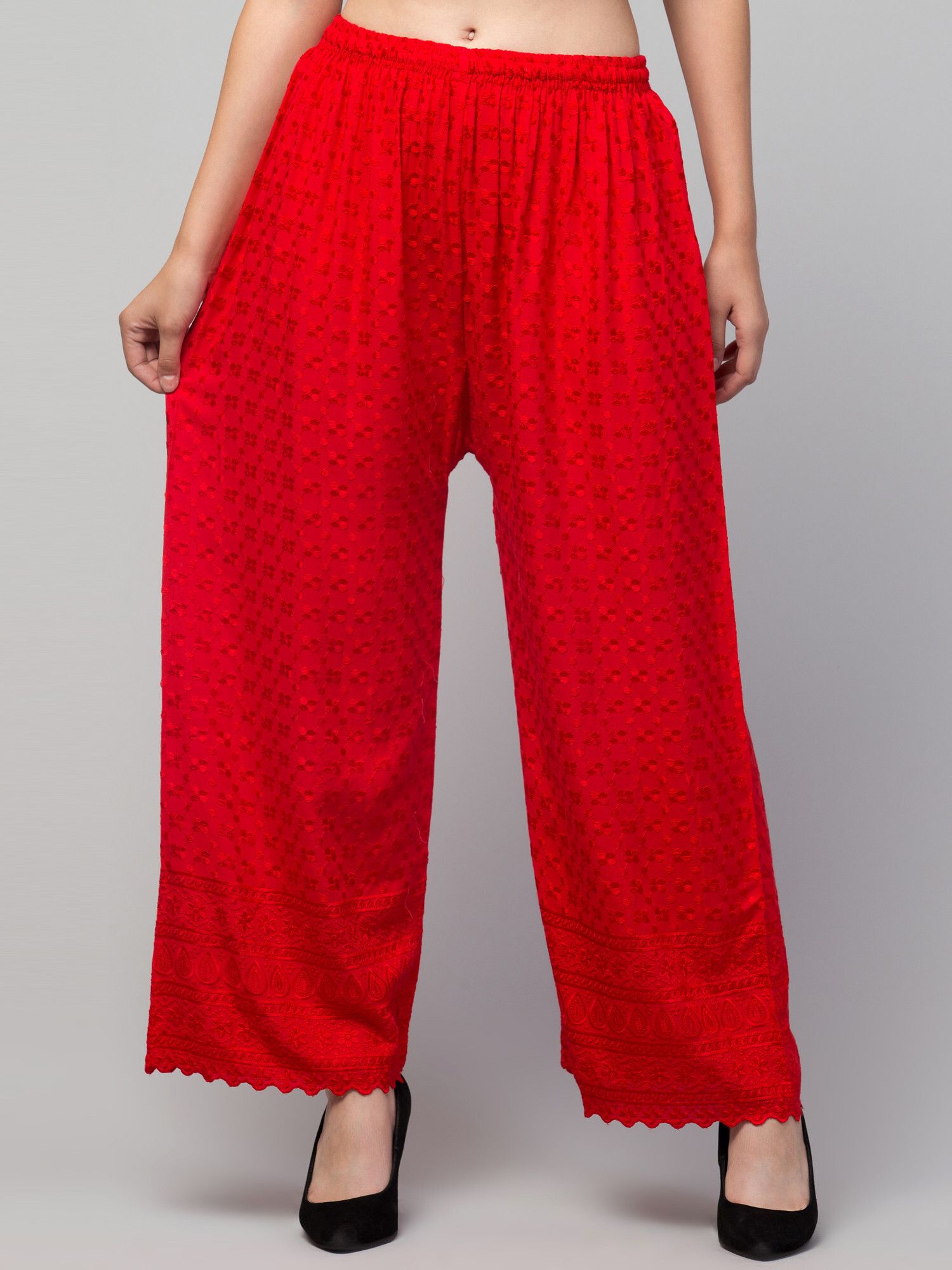 fambee Women Relaxed Red Viscose Rayon Trousers-picture-25