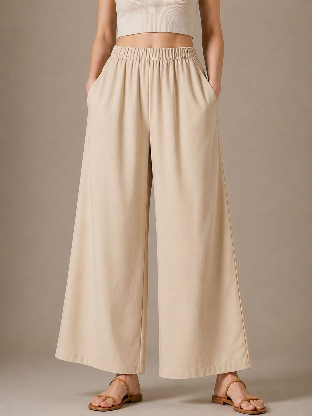 Women Relaxed Beige Viscose Rayon Trousers-image-37