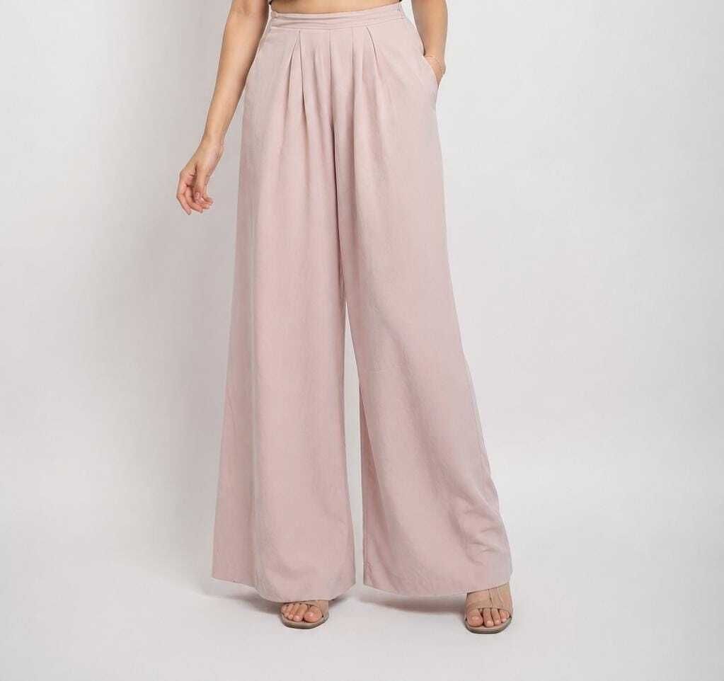 bkdk Women Flared Pink Cotton Blend Trousers-picture-36