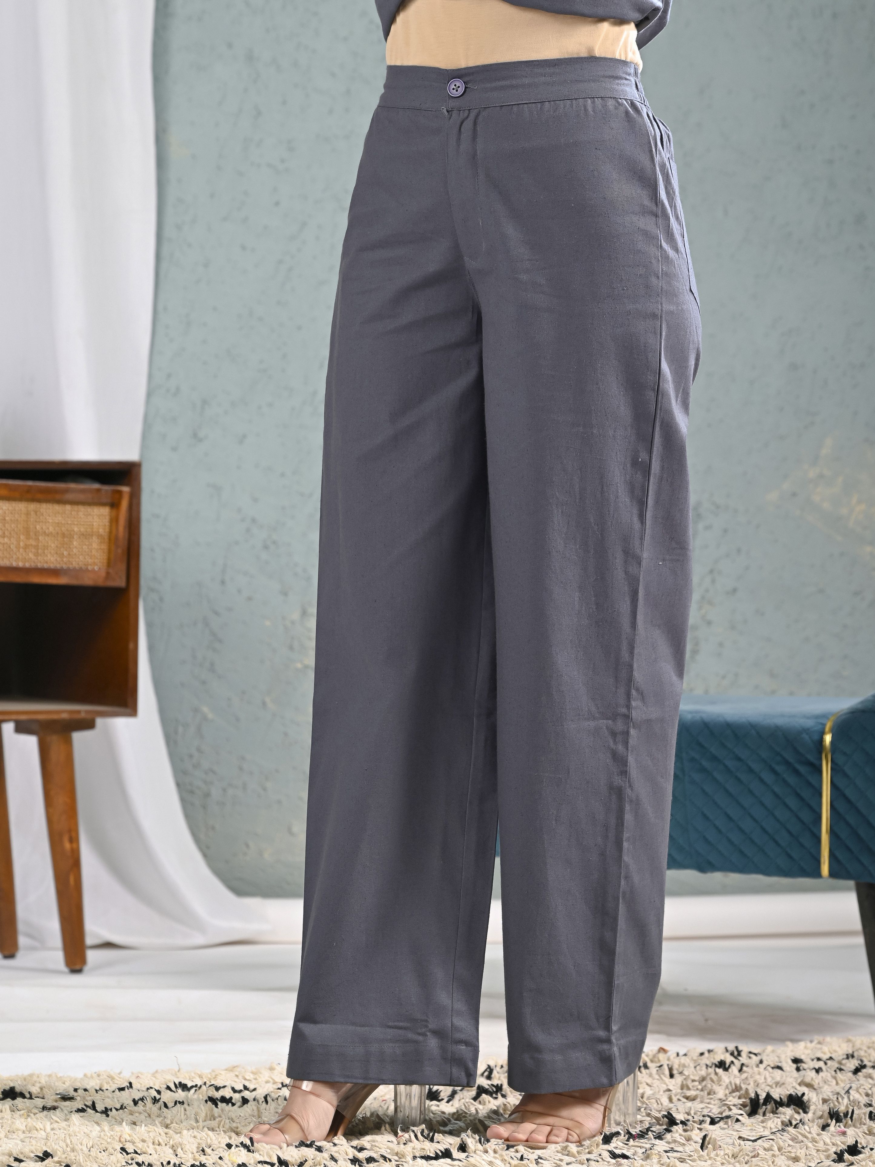 sathray Women Regular Fit Grey Pure Cotton Trousers-picture-13