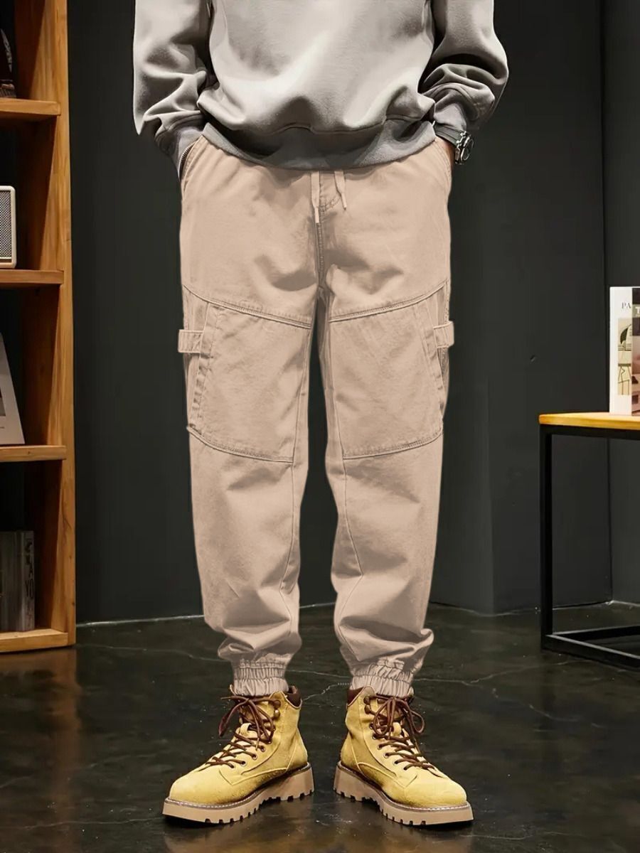 szn Men Regular Fit Beige Pure Cotton Trousers-picture-11