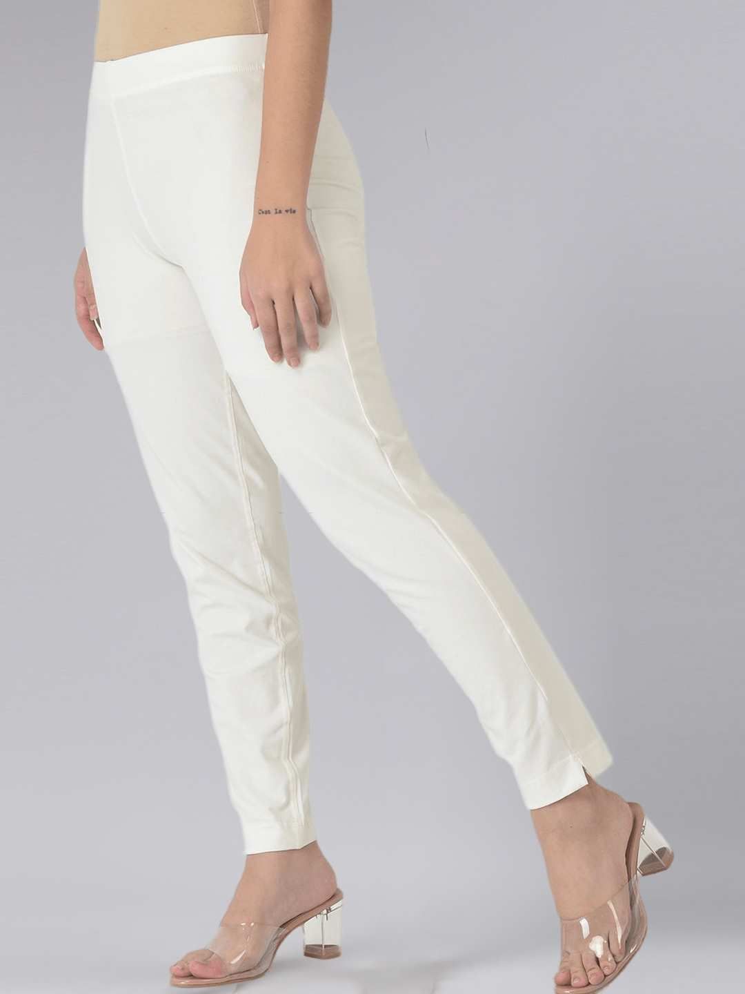 dollar missy Women Straight Fit White Cotton Blend Trousers-picture-20