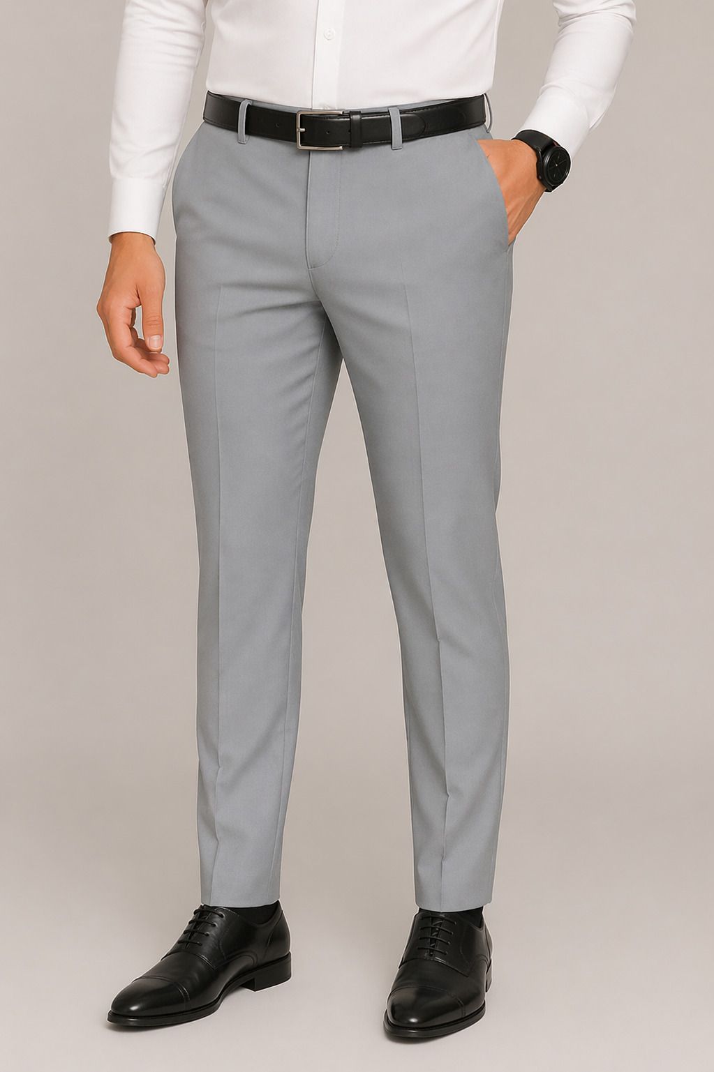 gentlemen style Men Regular Fit Grey Polyester Trousers-picture-11