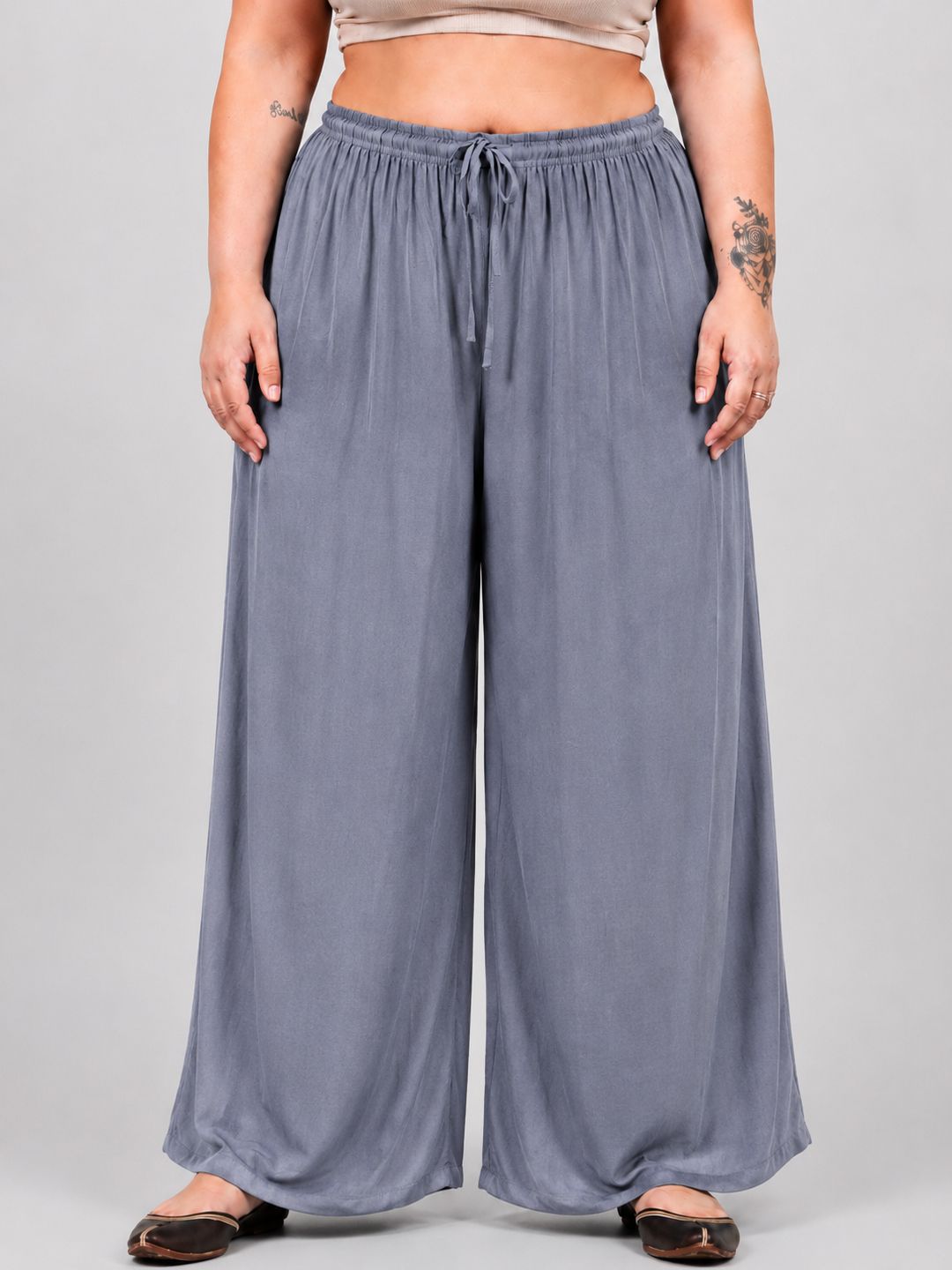 trend level Women Loose Fit Grey Viscose Rayon Trousers-picture-7