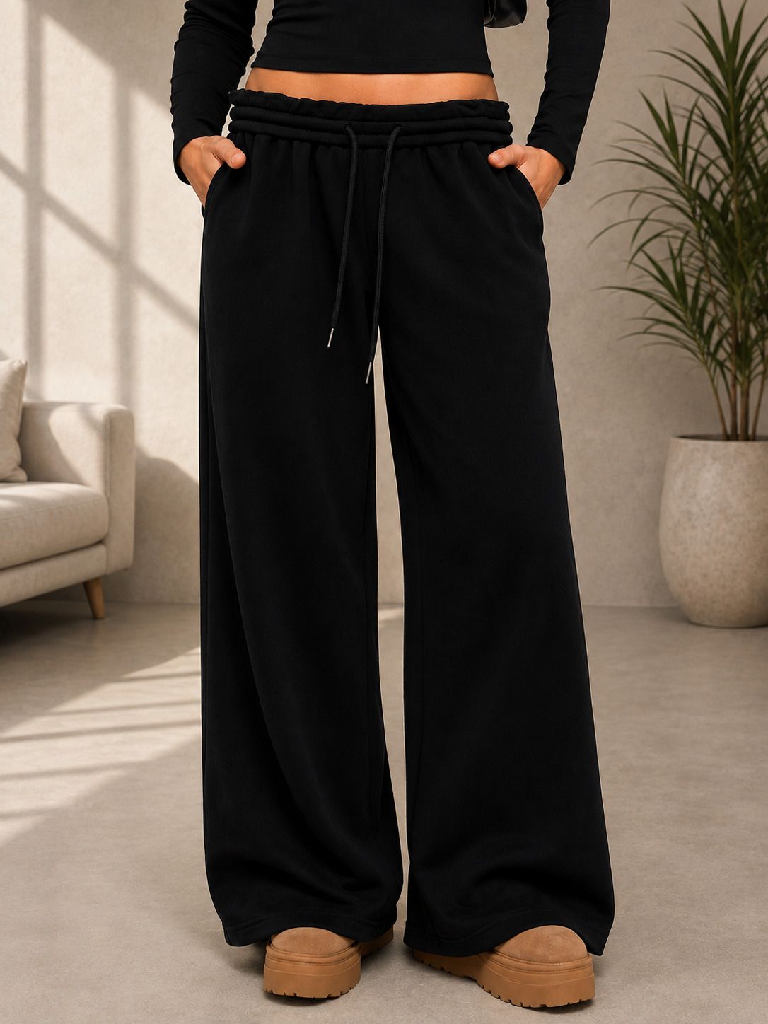 eraandedge clothing Women Solid Black Track Pants-picture-15
