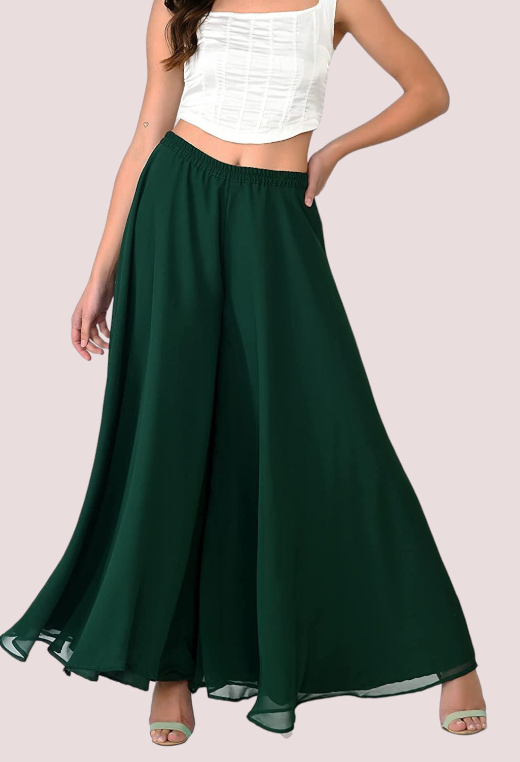 Women Relaxed Green Georgette Trousers