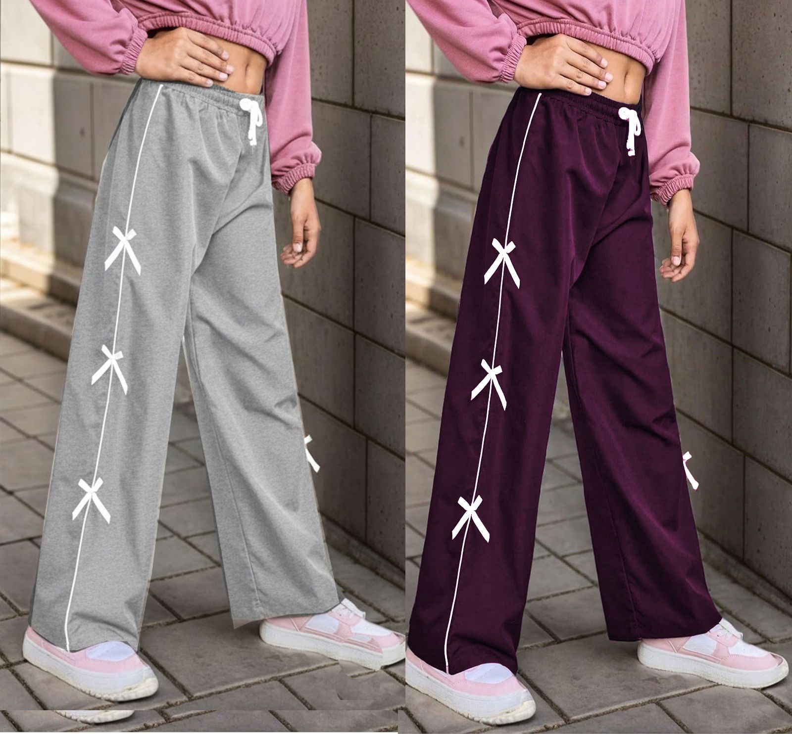 Pack of 2 Women Regular Fit Grey, Purple Cotton Blend Trousers-image-40