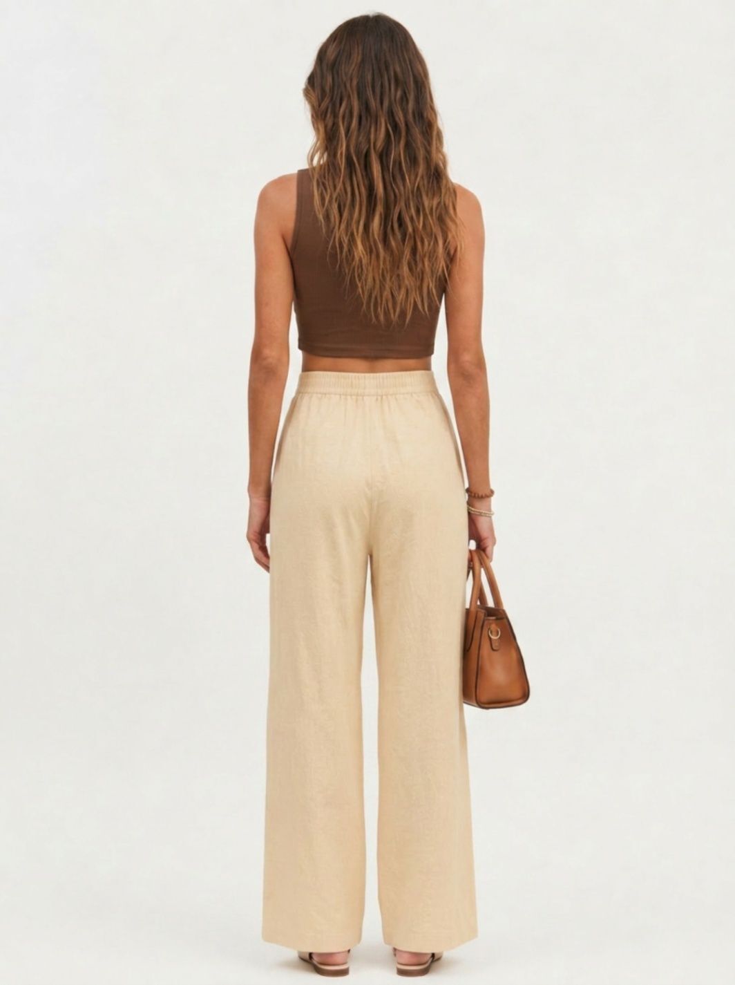 v veshh Women Relaxed Beige Linen Blend Trousers-picture-0