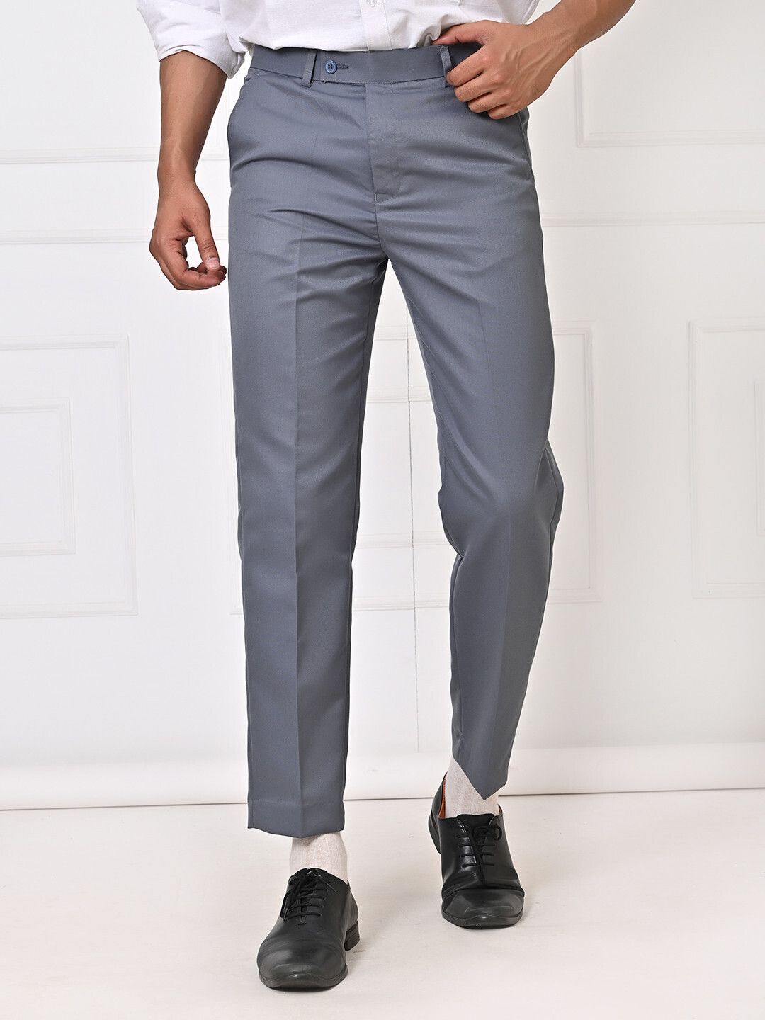 el cielo Men Regular Fit Grey Cotton Blend Trousers-picture-15