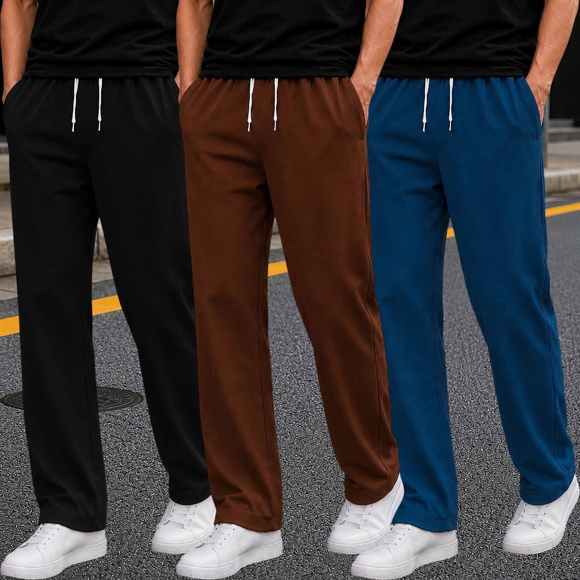 Loose Fit Men Multicolor Cotton Blend Trousers-image-10