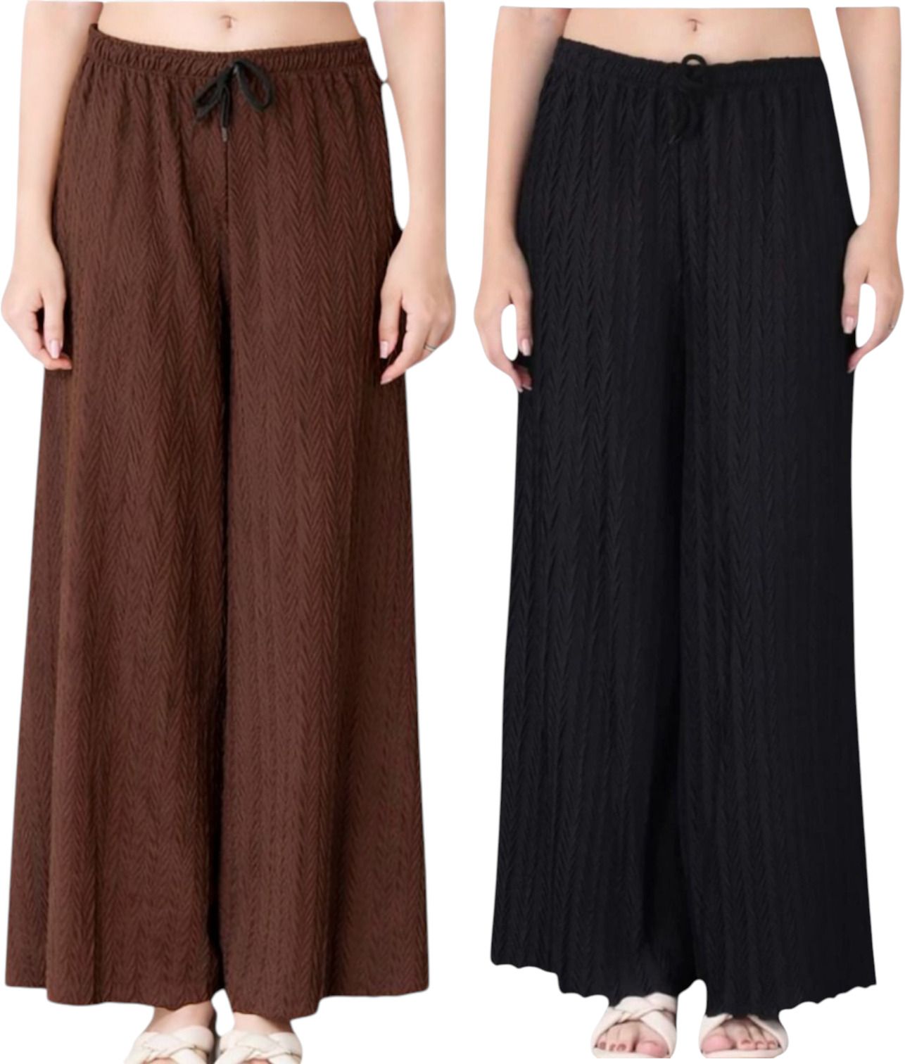 divastri Pack of 2 Women Loose Fit Brown, Black Polyester Trousers-picture-0