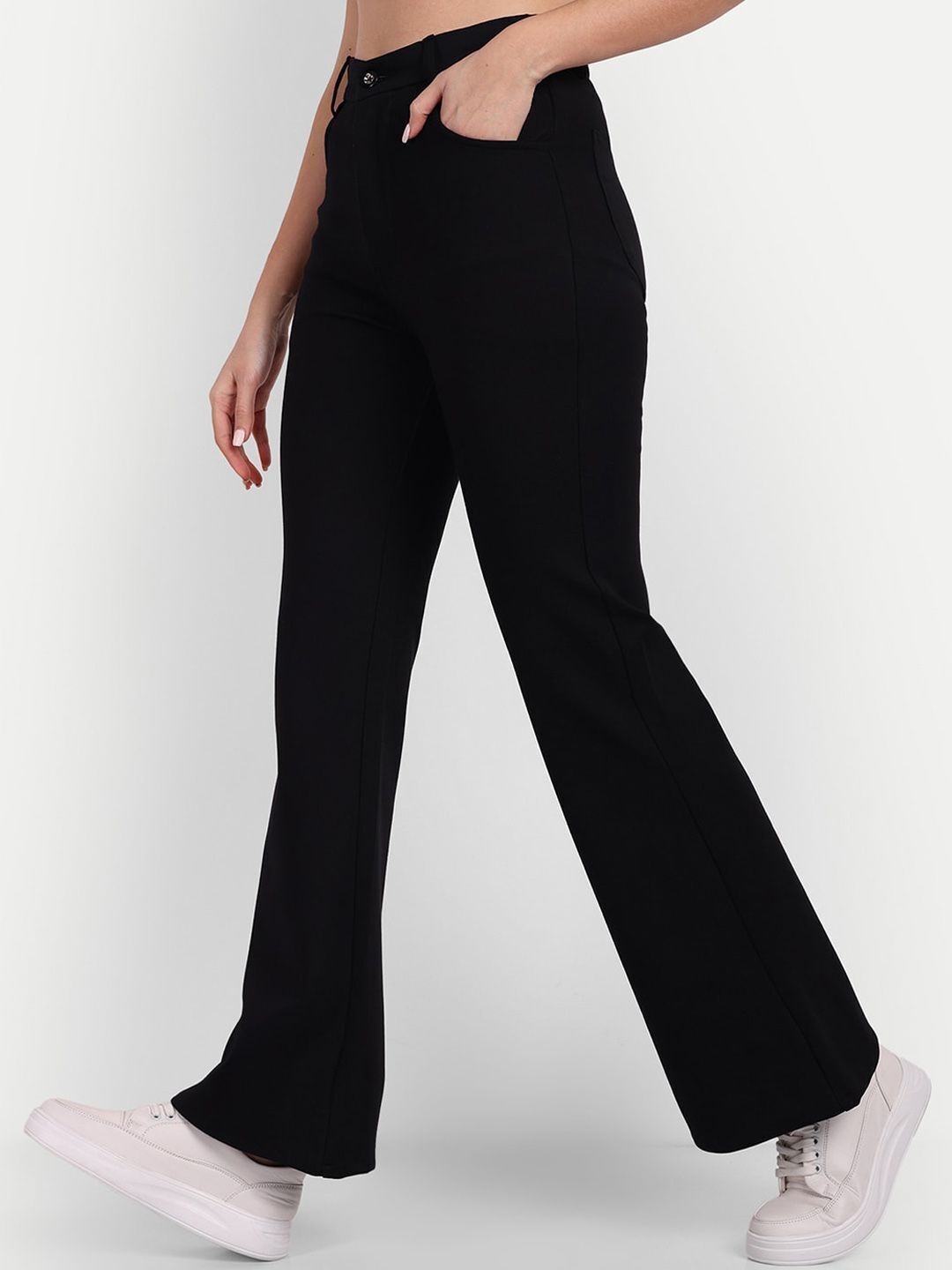 broadstar Women Flared Black Lycra Blend Trousers-picture-25