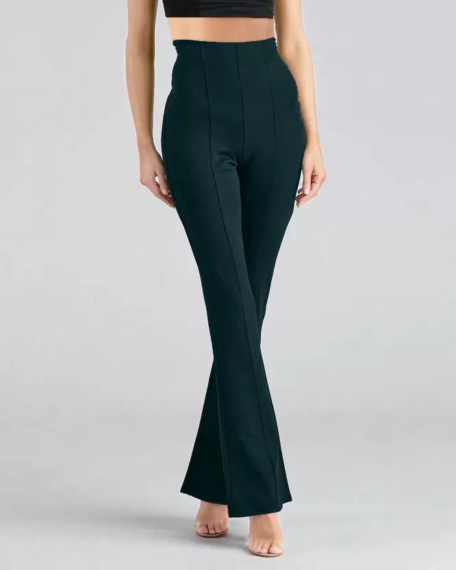 Women Relaxed Green Cotton Blend Trousers-image-12