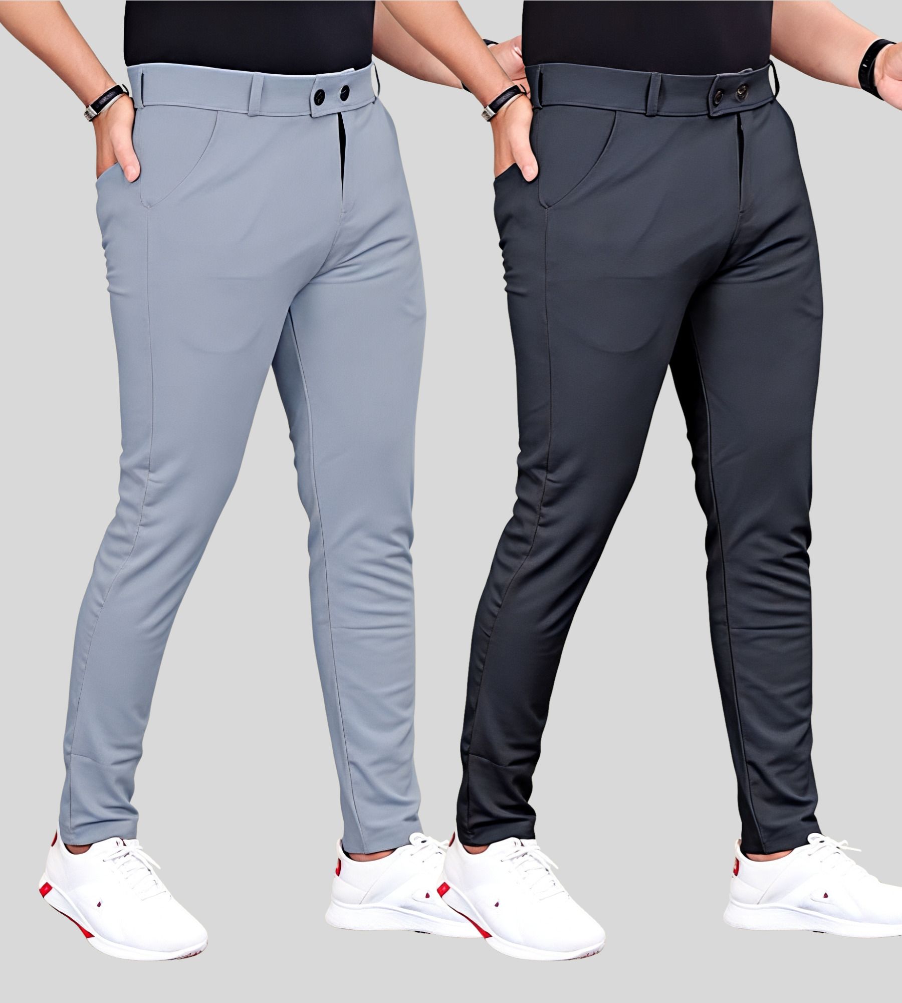 fabaura Men Slim Fit Grey Lycra Blend Trousers-picture-38