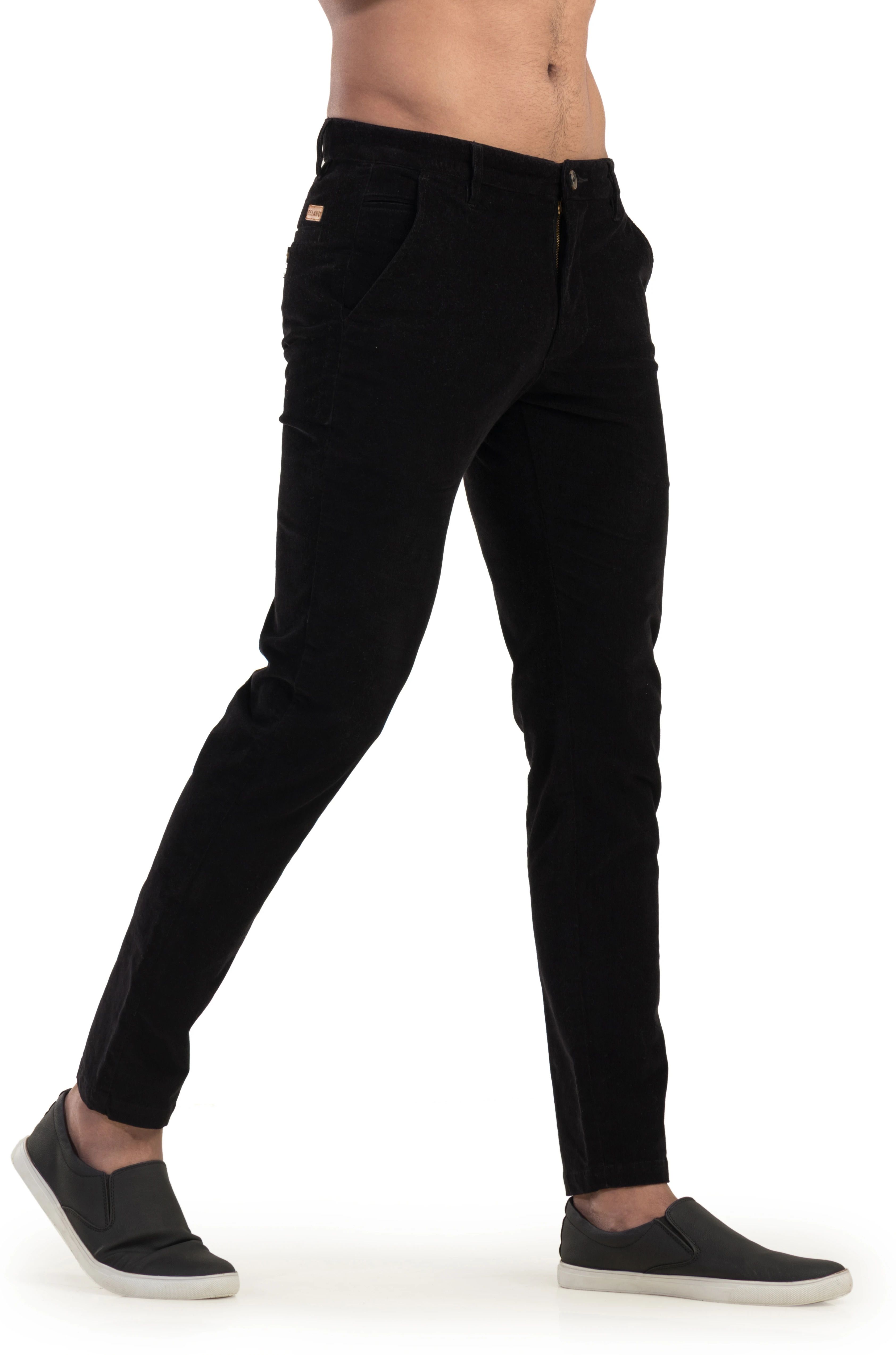 belano Men Slim Fit Black Corduroy Trousers-picture-12