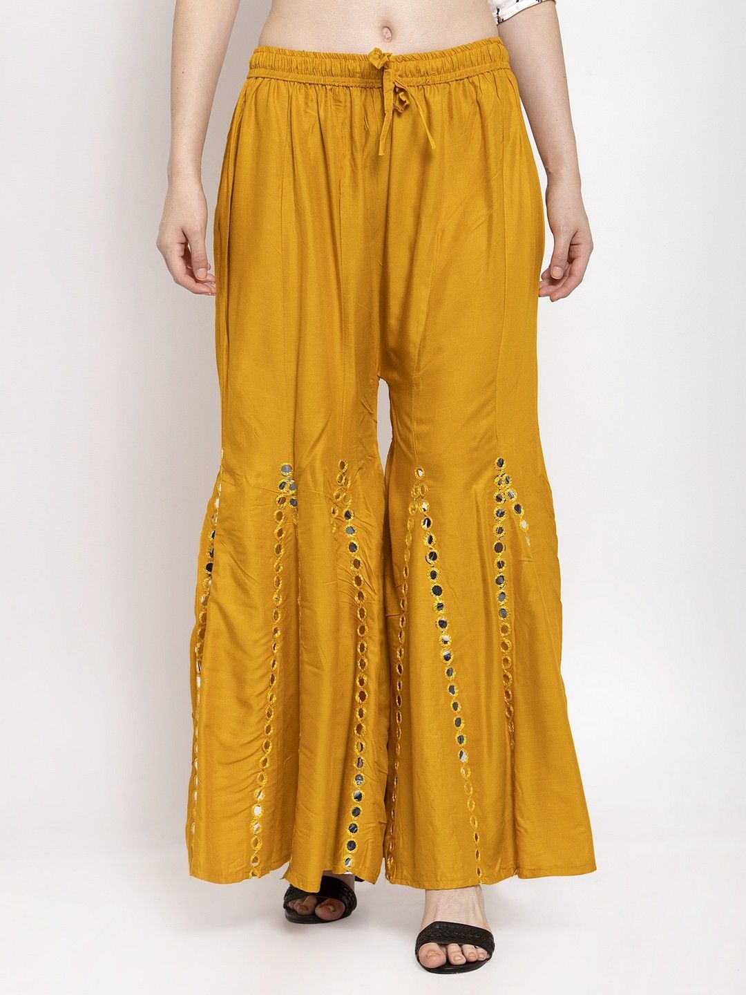 Women Relaxed Yellow Viscose Rayon Trousers