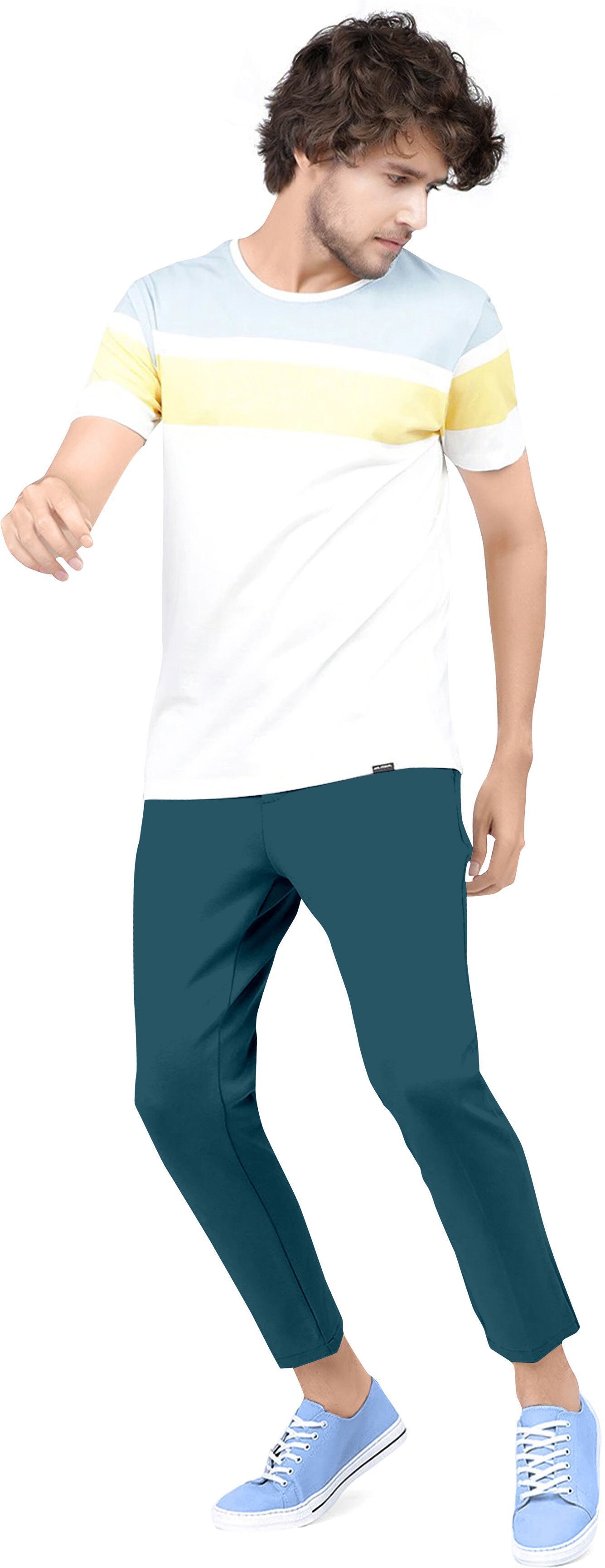 Men Slim Fit Green Lycra Blend Trousers-image-36