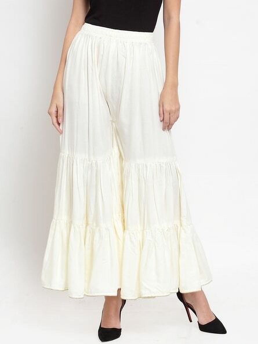 Women Flared White Viscose Rayon Trousers-image-10