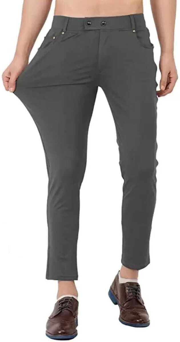 bidatsh trend Men Slim Fit Grey Lycra Blend Trousers-picture-34