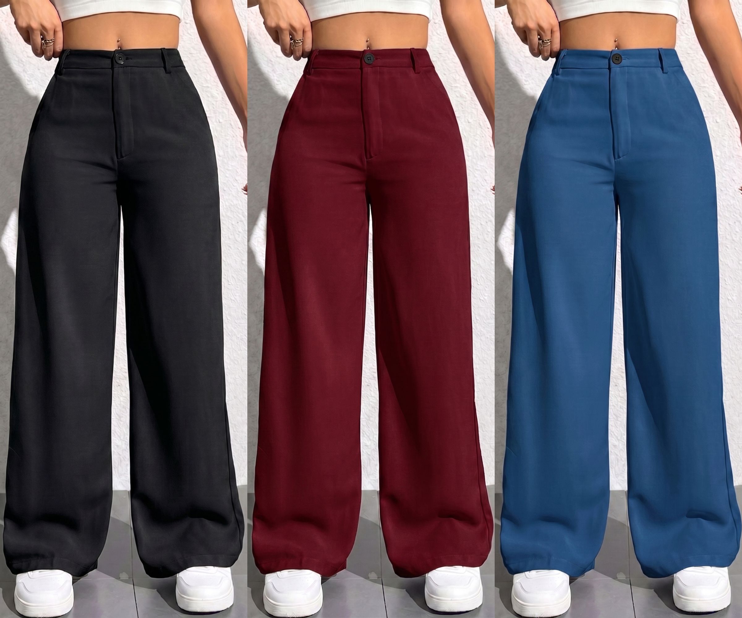 torvex Pack of 3 Women Regular Fit Multicolor Lycra Blend Trousers-picture-29