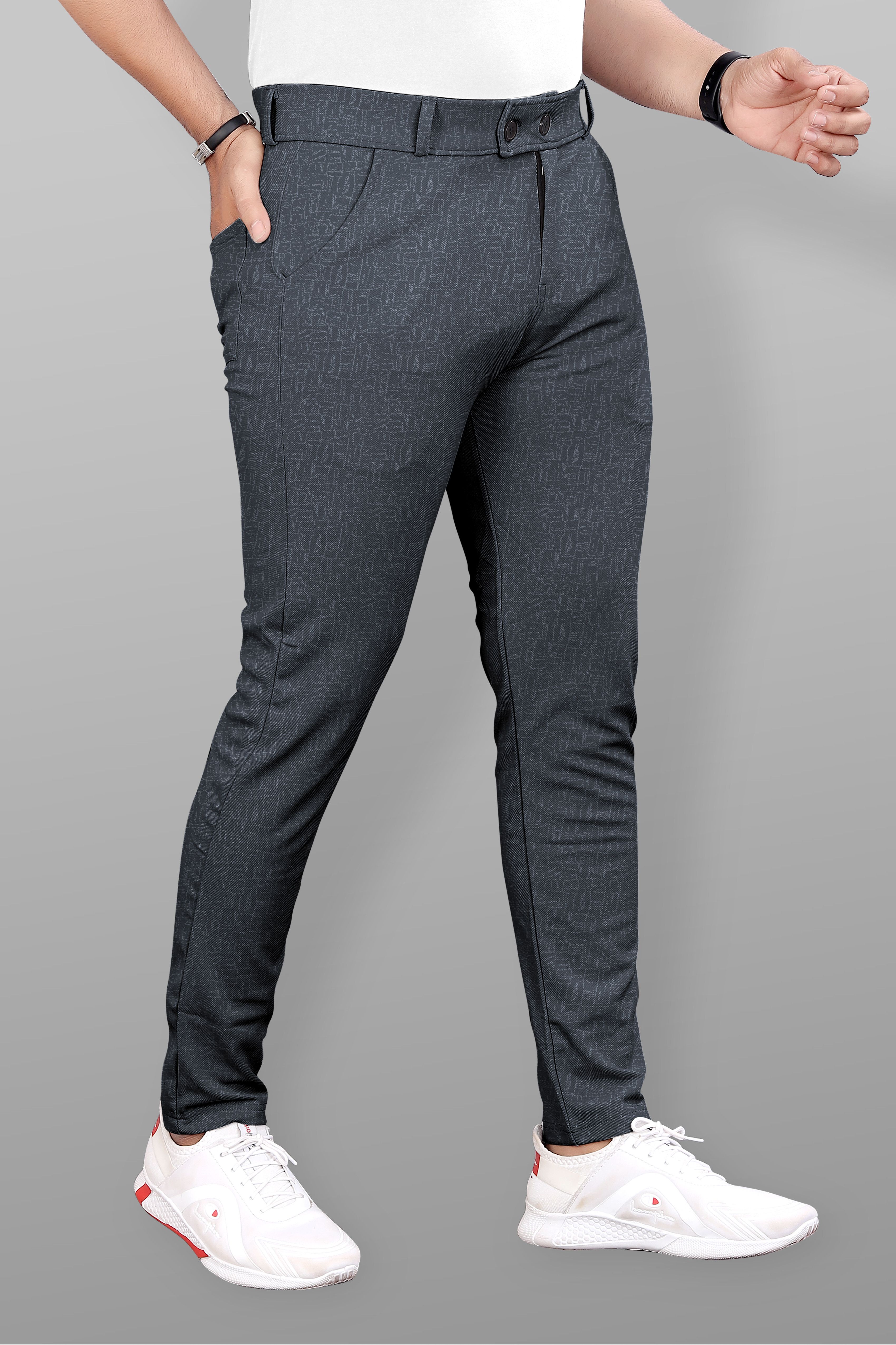combraided Men Slim Fit Grey Lycra Blend Trousers-picture-14