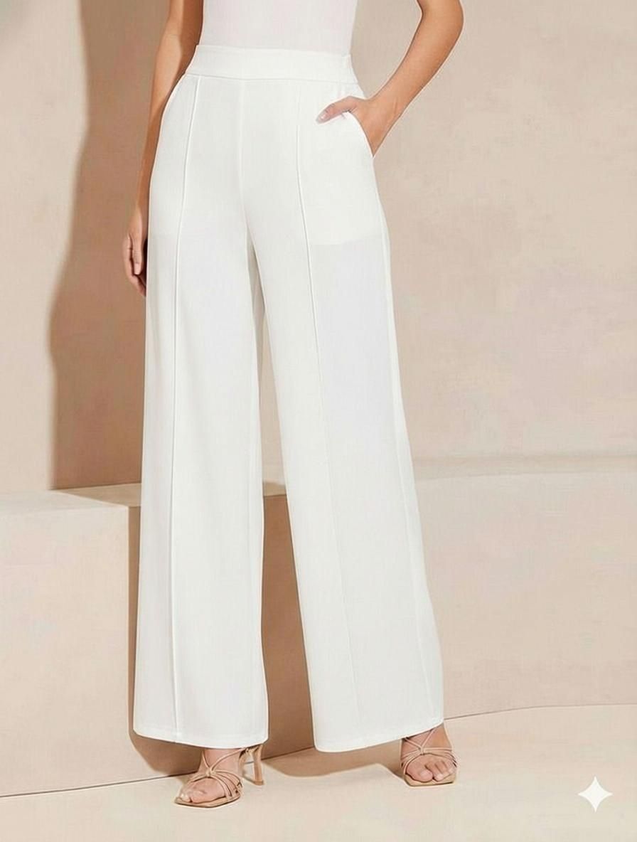 gheiebvdo Women Straight Fit White Viscose Rayon Trousers-picture-26