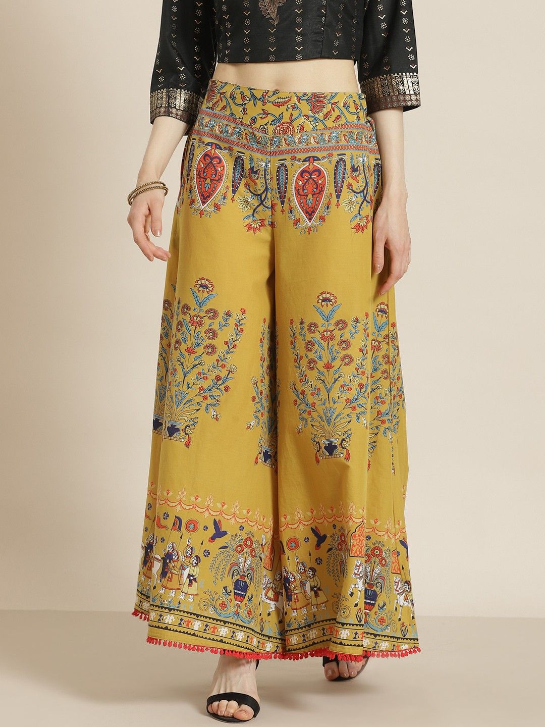 Women Flared Multicolor Pure Cotton Trousers