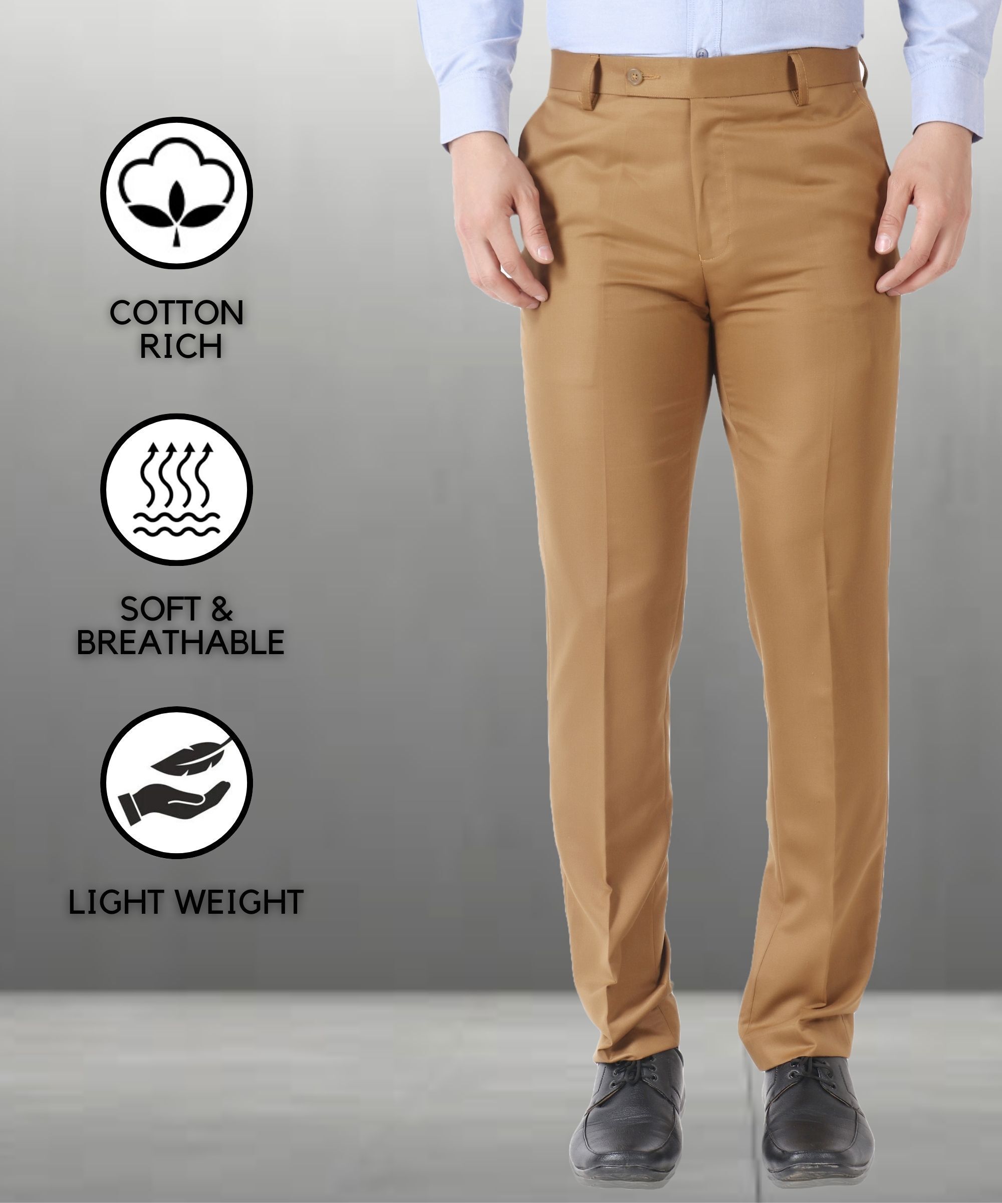 maleno Men Slim Fit Brown Cotton Blend Trousers-picture-22