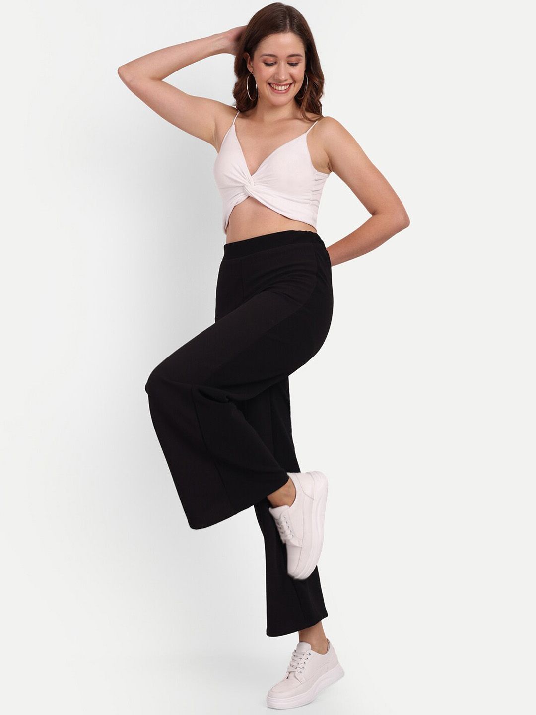 Women Loose Fit Black Lycra Blend Trousers-image-41