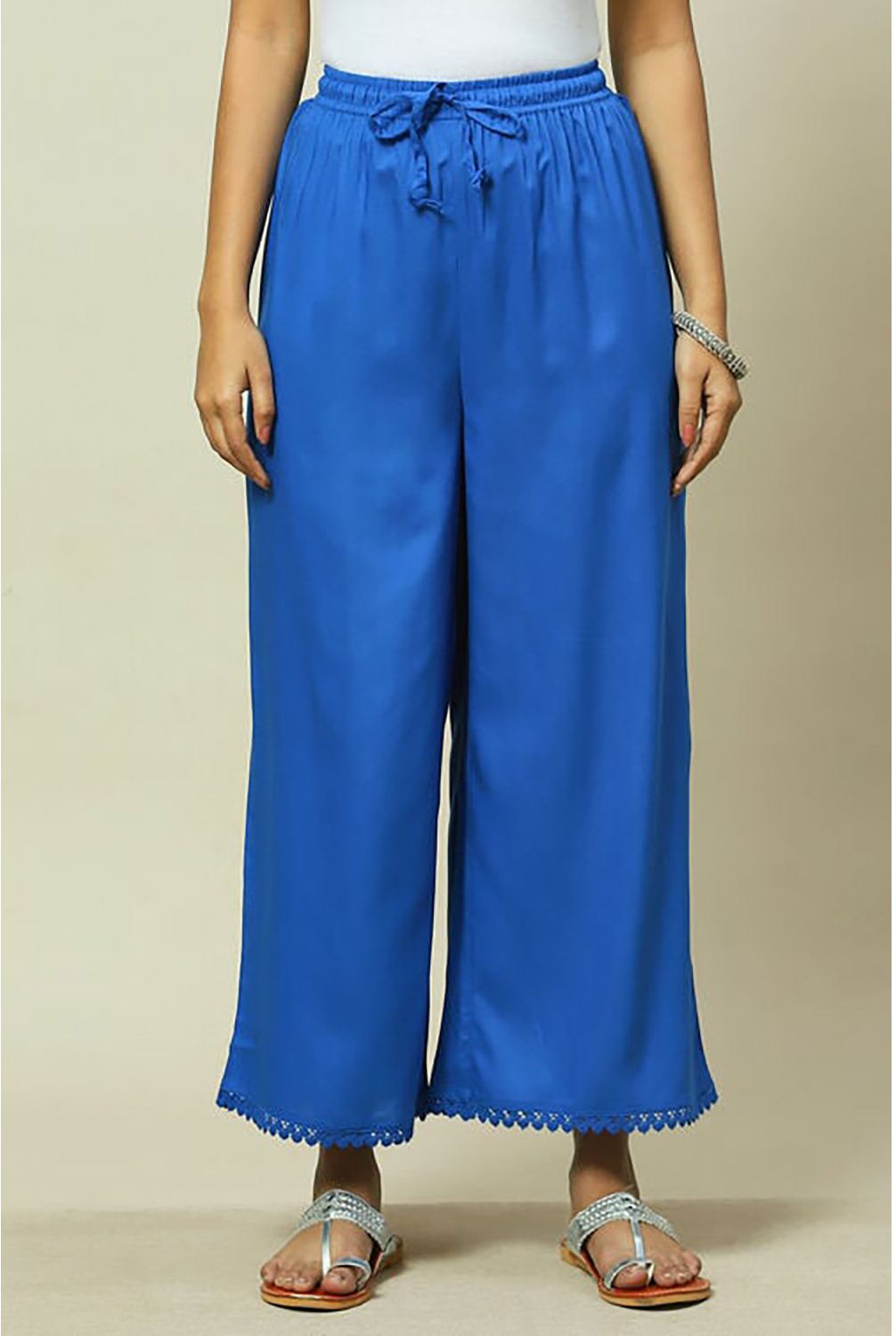 rangriti Women Regular Fit Blue Viscose Rayon Trousers-picture-15