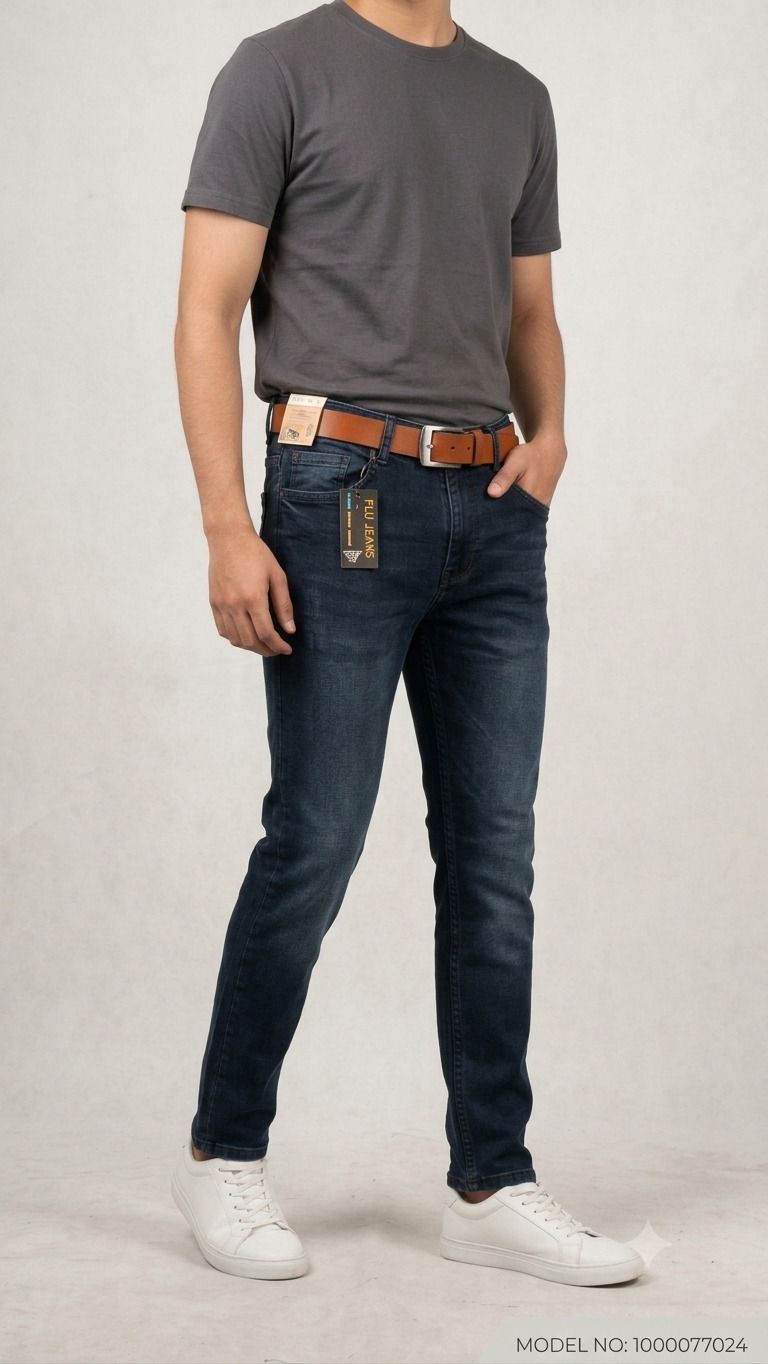 flu jence Men Slim Low Rise Dark Blue Jeans-picture-39