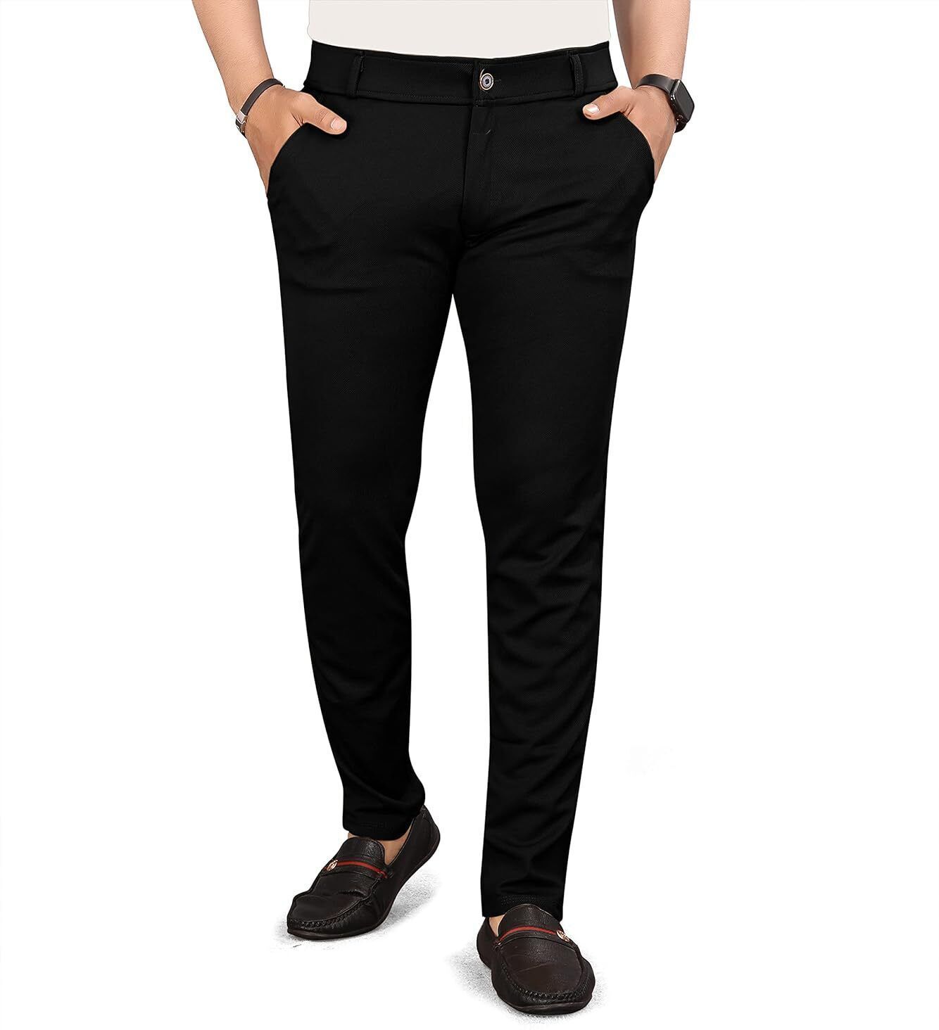bidatsh trend Men Regular Fit Black Lycra Blend Trousers-picture-22