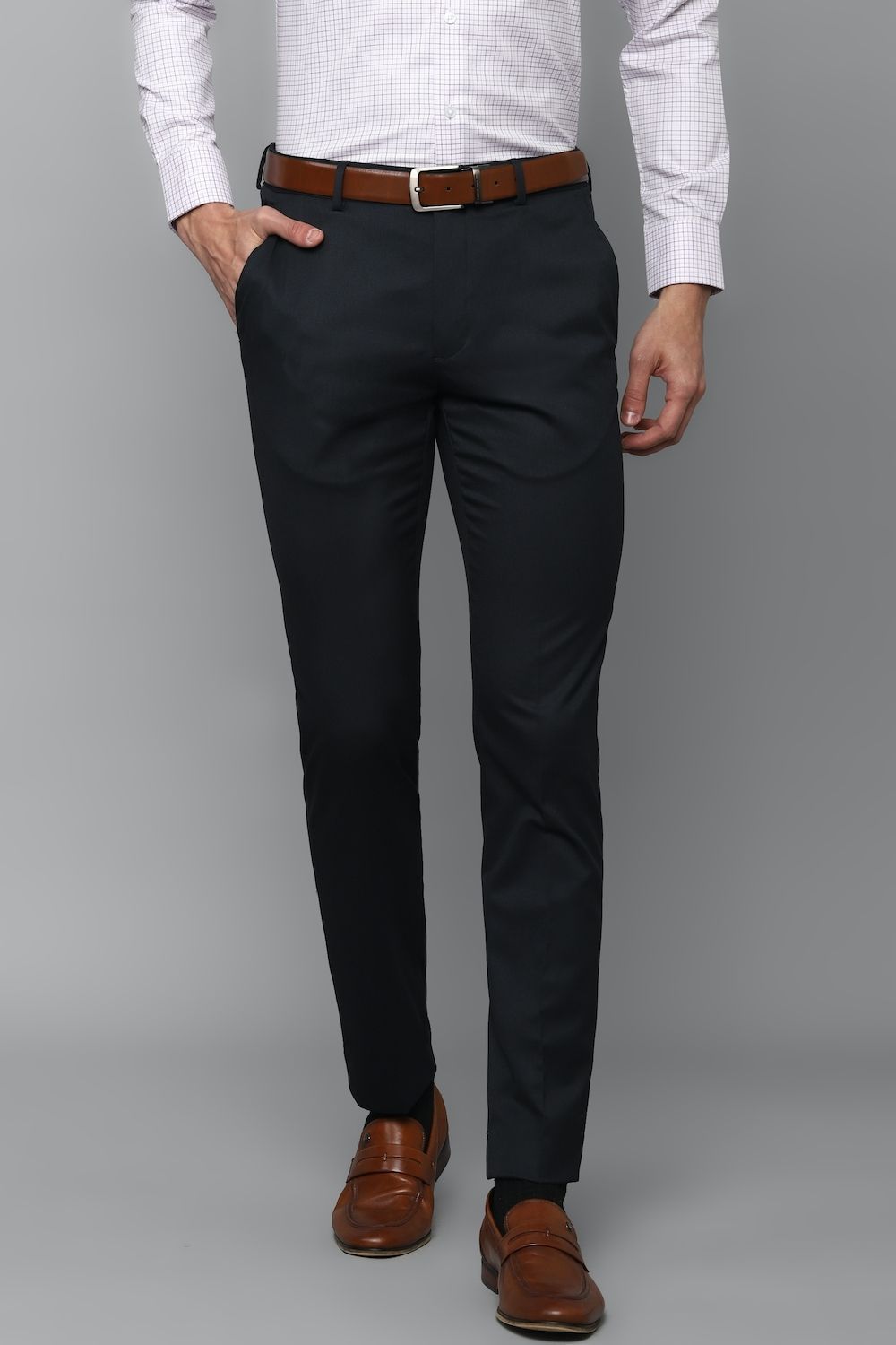 louis philippe Men Slim Fit Black Polycotton Trousers-picture-16
